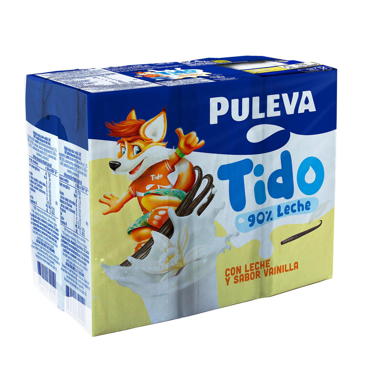 Batido de vainilla Puleva sin gluten pack de 6 briks de 200 ml.