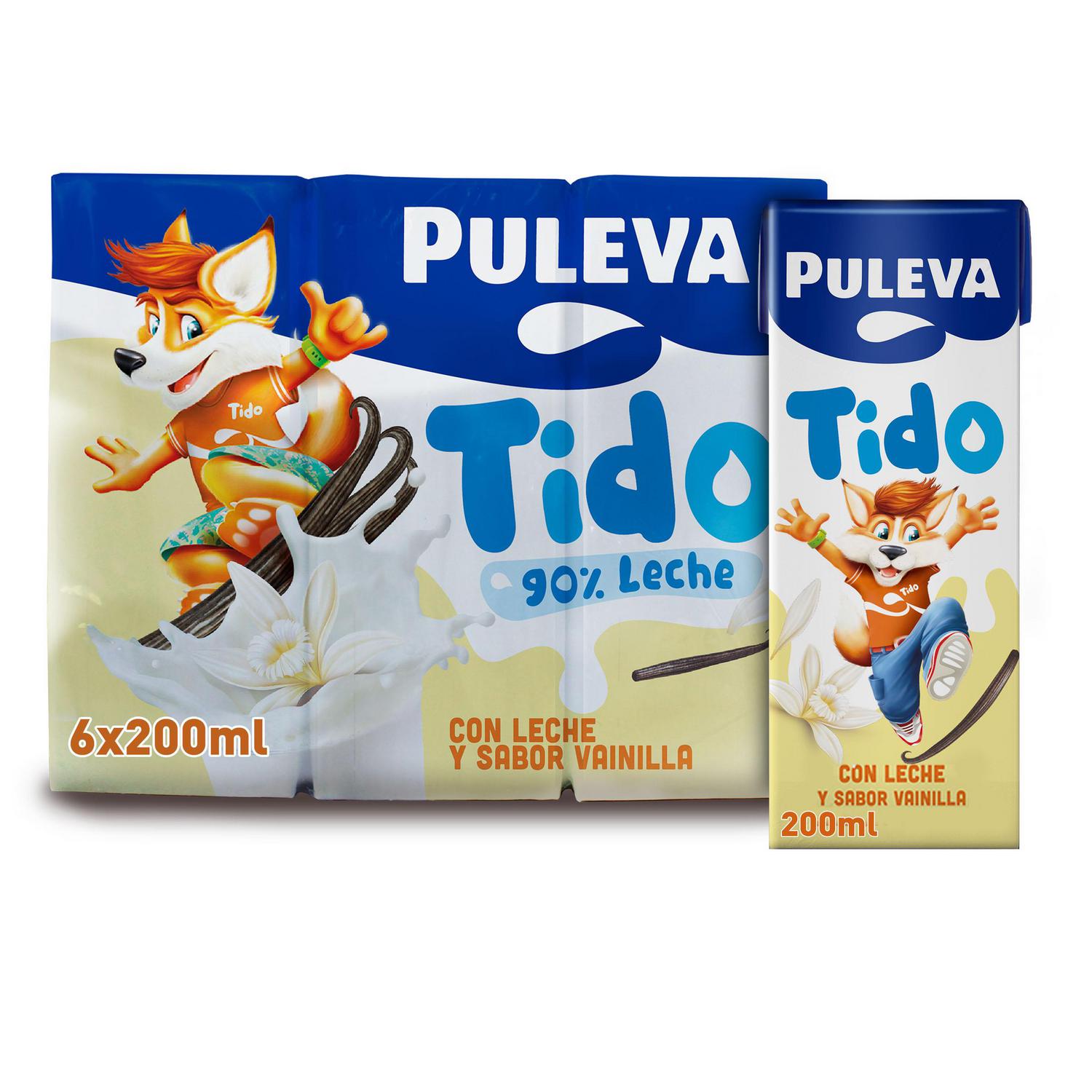 Batido de vainilla Puleva sin gluten pack de 6 briks de 200 ml.