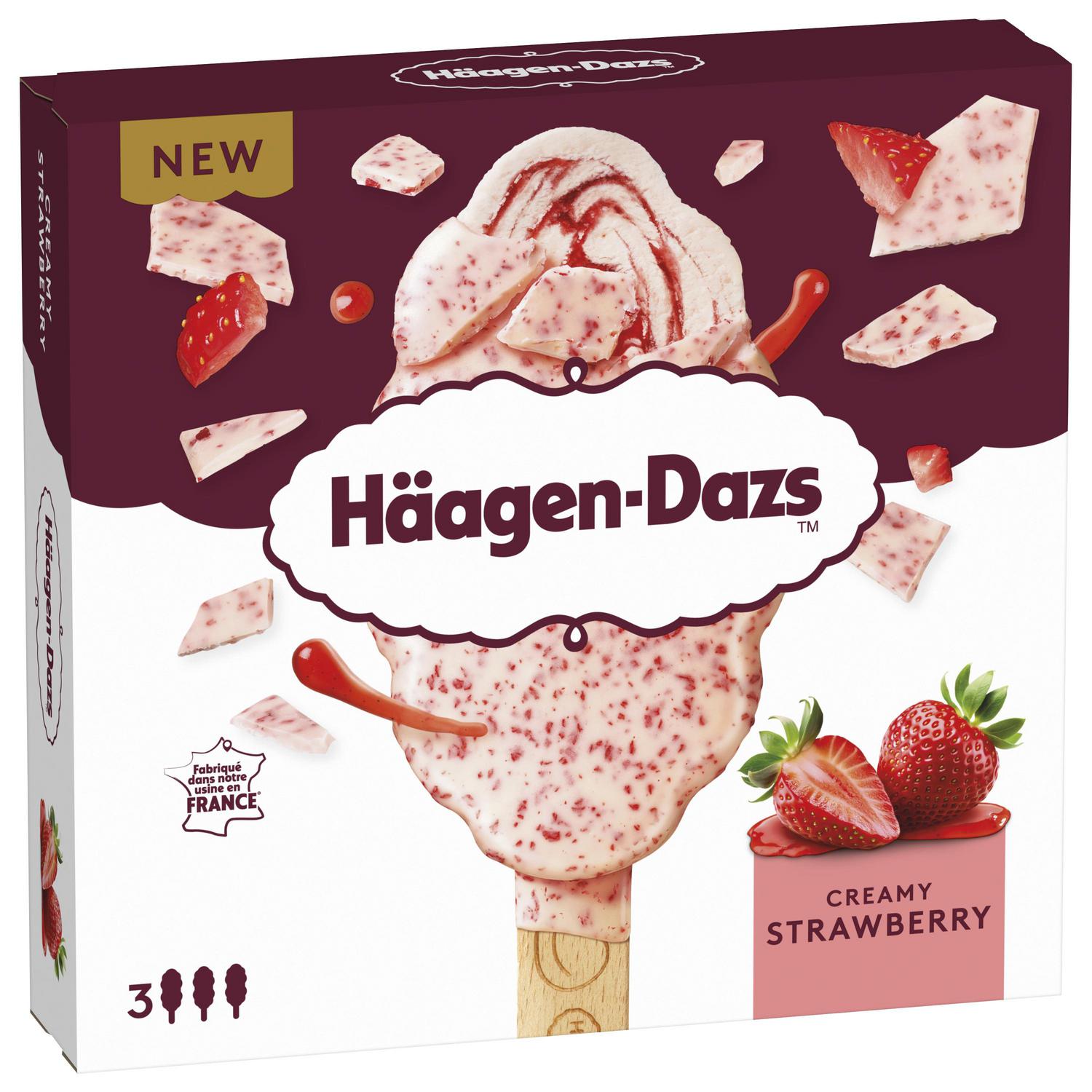 Helado bombón Creamy Strawberry Häagen-Dazs sin gluten 3 ud.