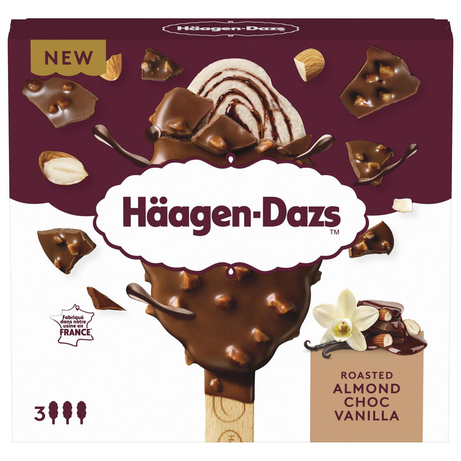 Helado bombón Roasted Almond Chocolate Vainilla Häagen-Dazs sin gluten 3 ud.