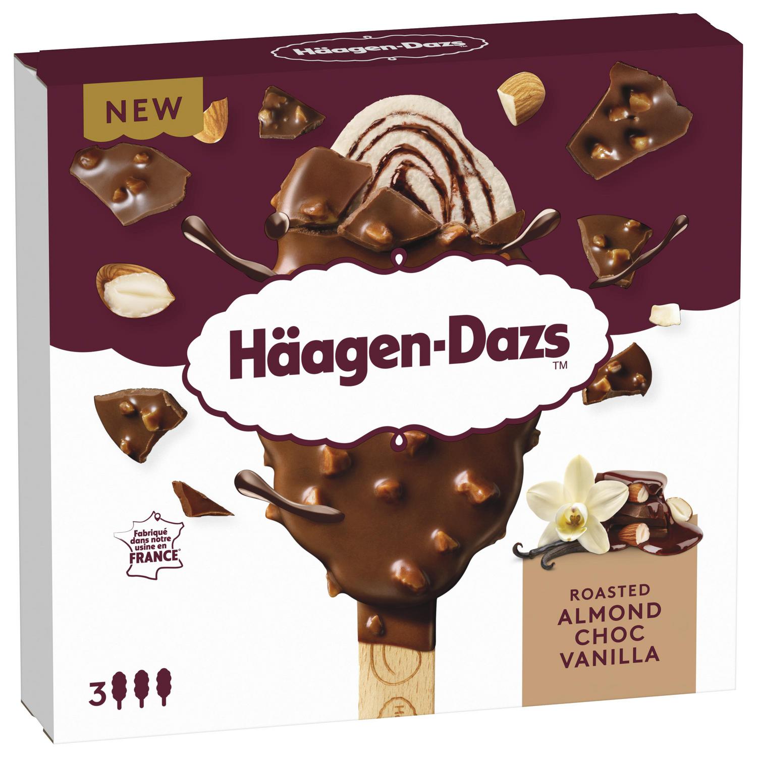 Helado bombón Roasted Almond Chocolate Vainilla Häagen-Dazs sin gluten 3 ud.