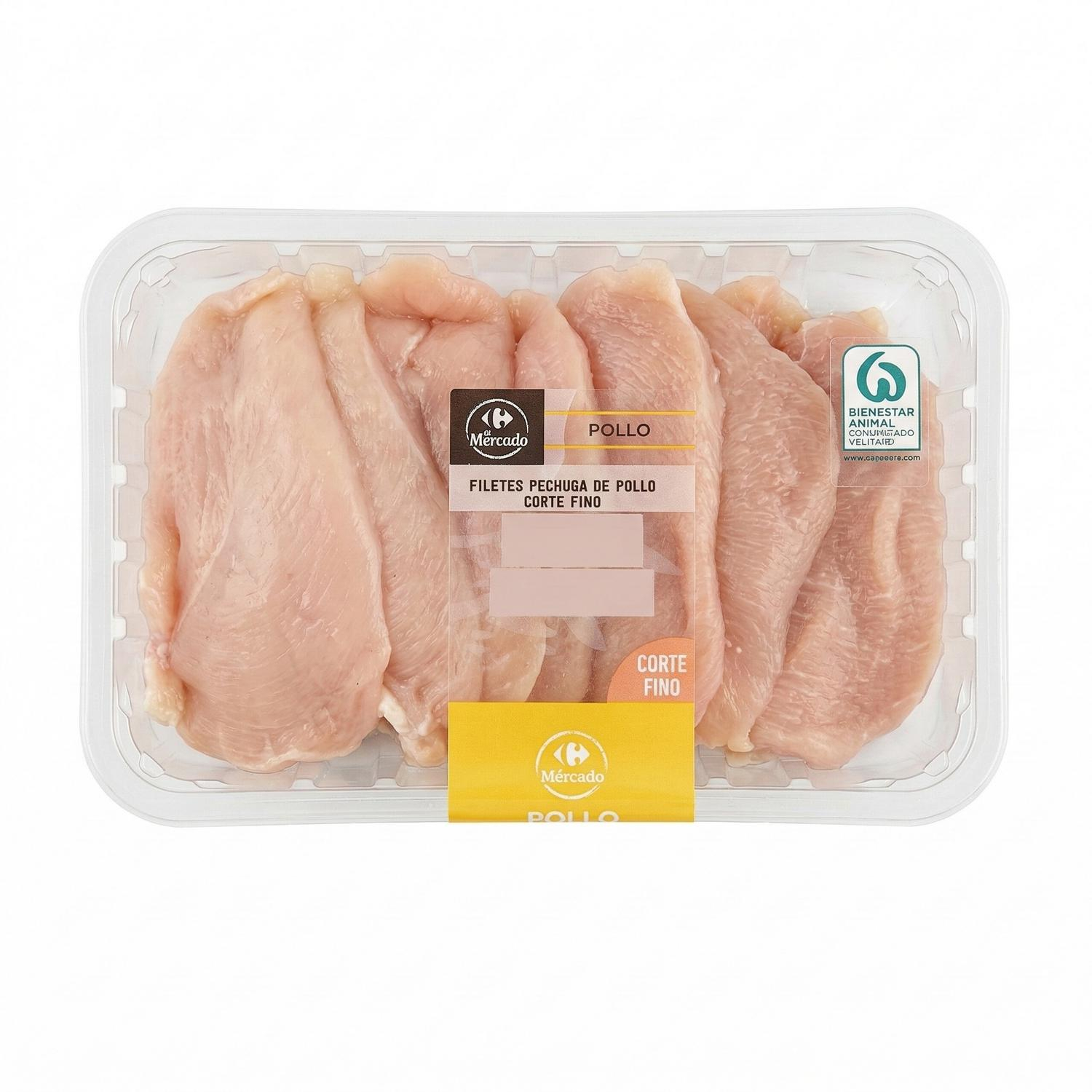 Filetes de pechuga pollo corte fino El Mercado 600 g aprox