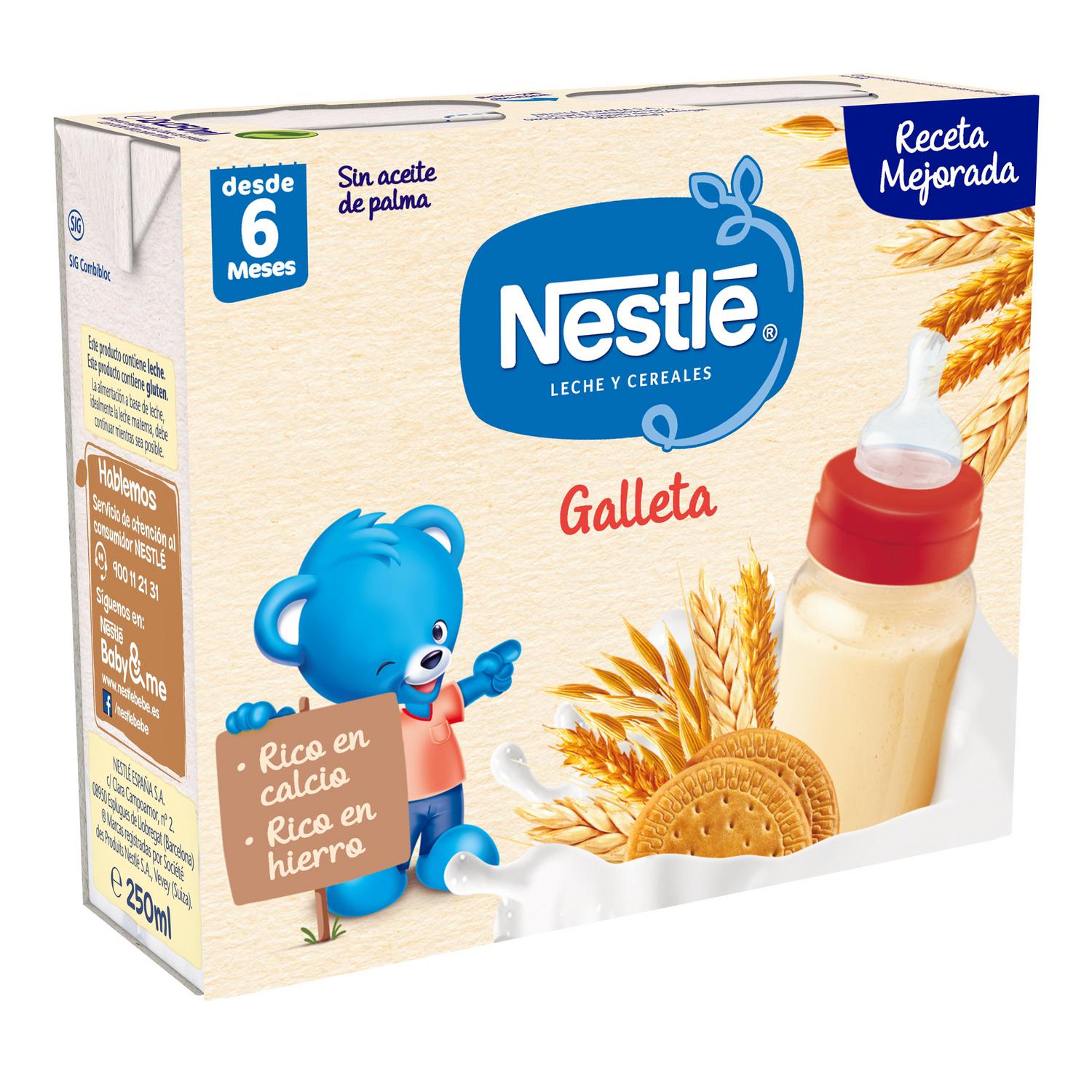 Papilla infantil desde 6 meses galleta maría líquida Nestlé pack de 2 unidades de 250 ml.