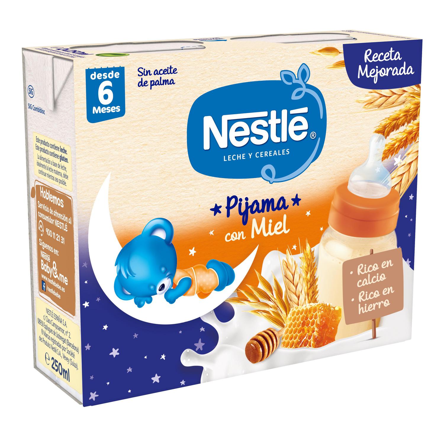 Papilla infantil desde 6 meses con miel Nestlé Pijama pack de 2 unidades de 250 ml.