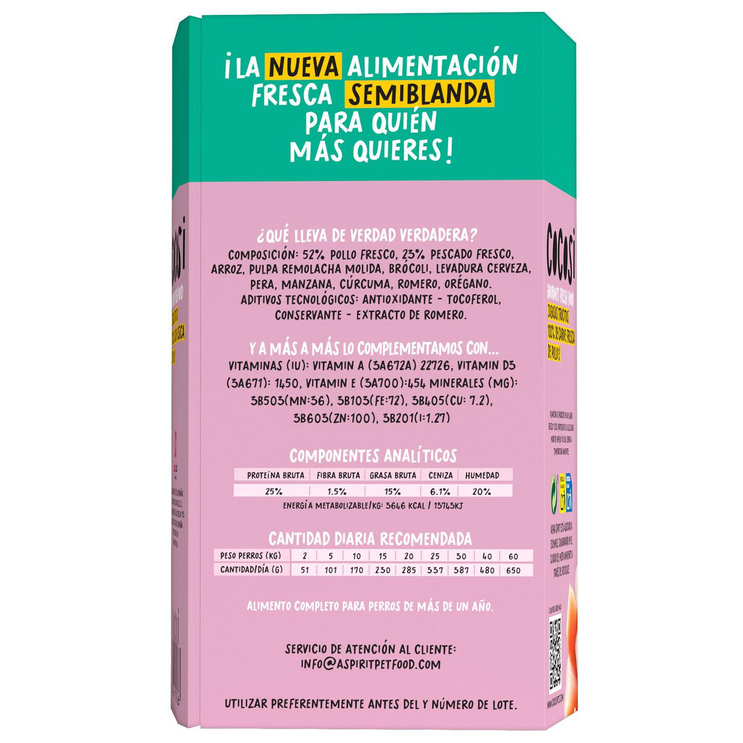 Comida semihúmeda sabor pollo para perros Cocosi 200 g.