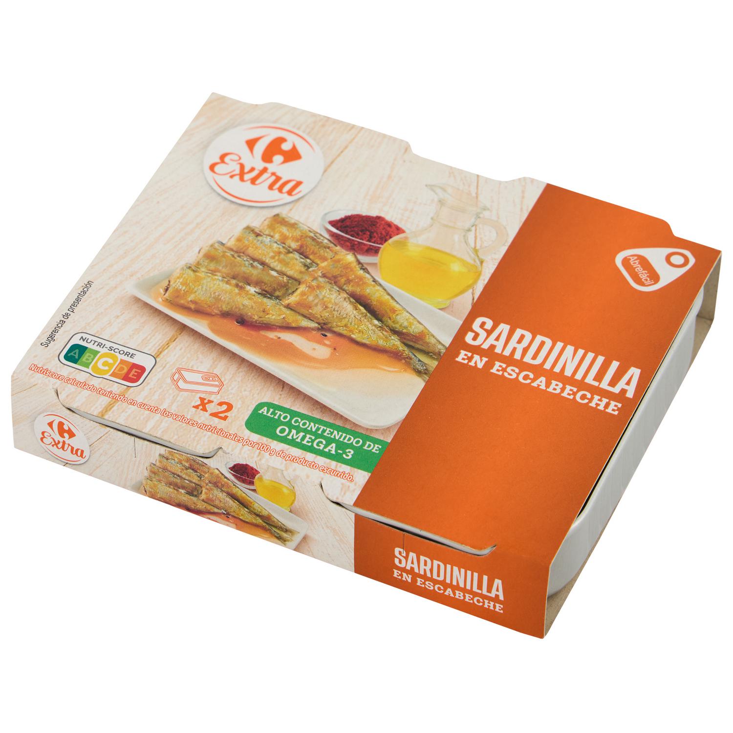 Sardinilla en escabeche Extra Carrefour pack 2 latas de 65 g.