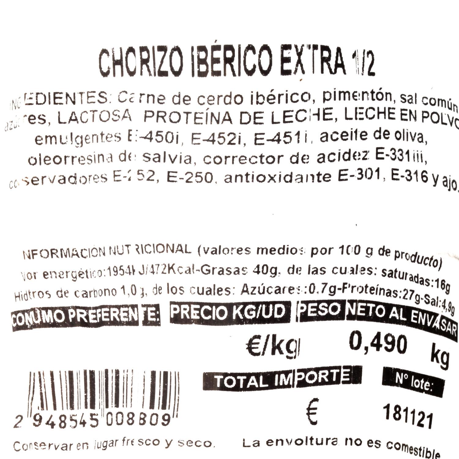 Chorizo ibérico de cebo Embutidos Díaz pieza 1 Kg aprox