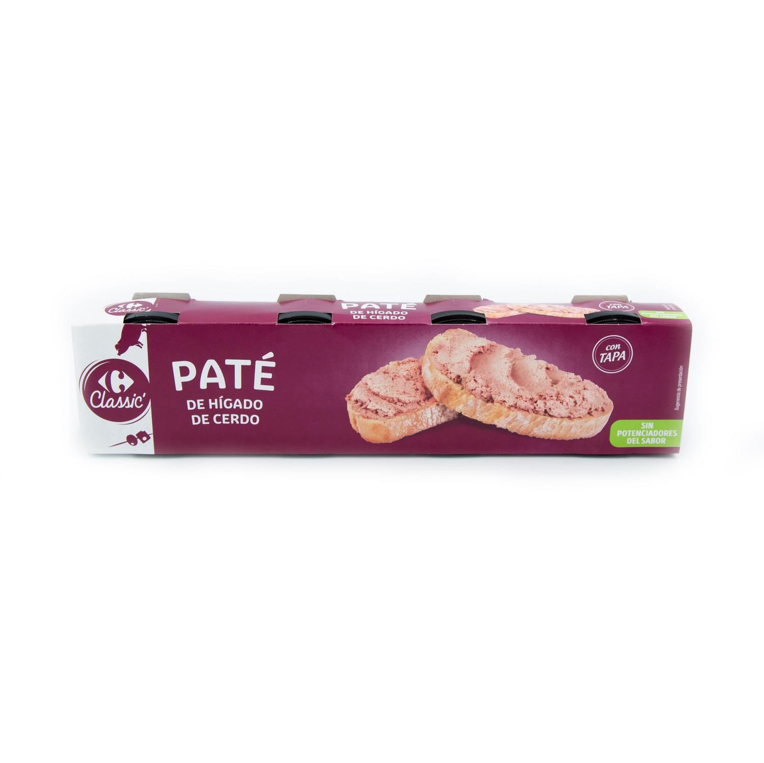 Paté de hígado de cerdo Classic Carrefour pack de 4 unidades de 78 g.