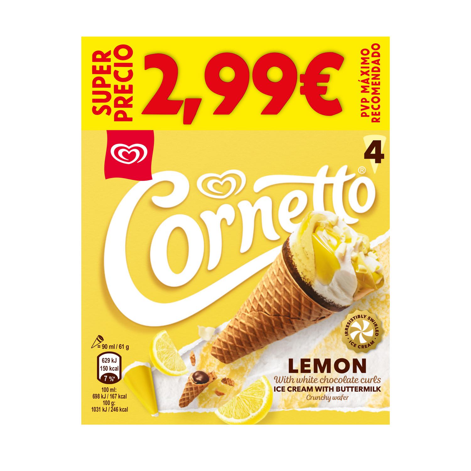 Helado de limón cornetto 4 ud.