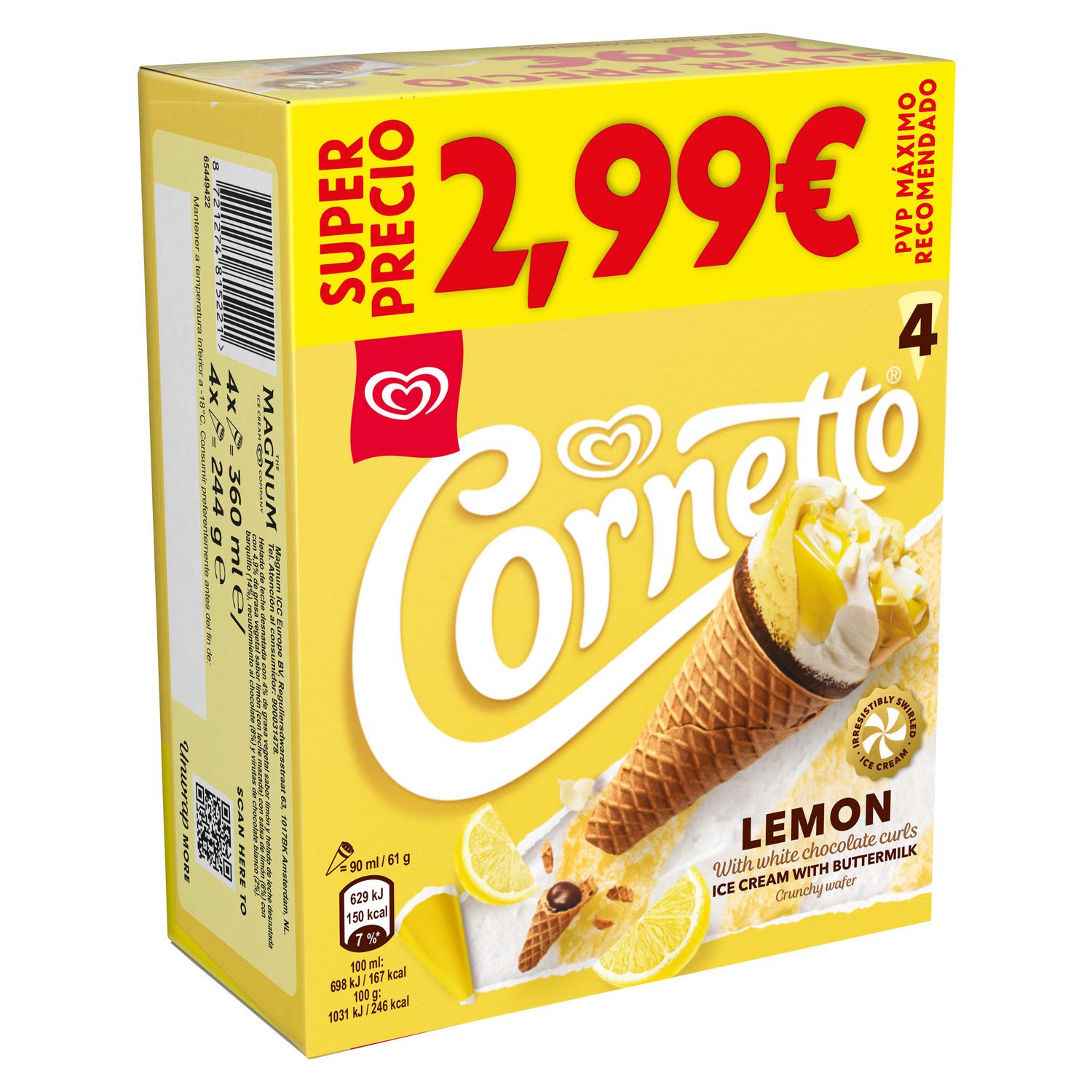 Helado de limón cornetto 4 ud.