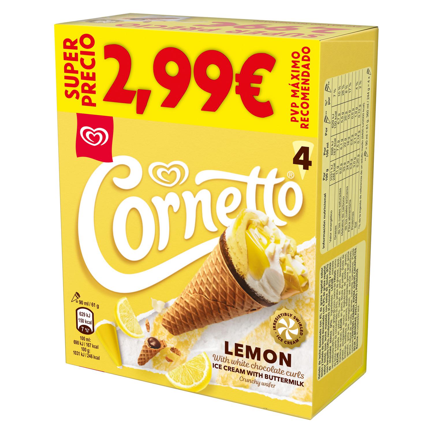 Helado de limón cornetto 4 ud.