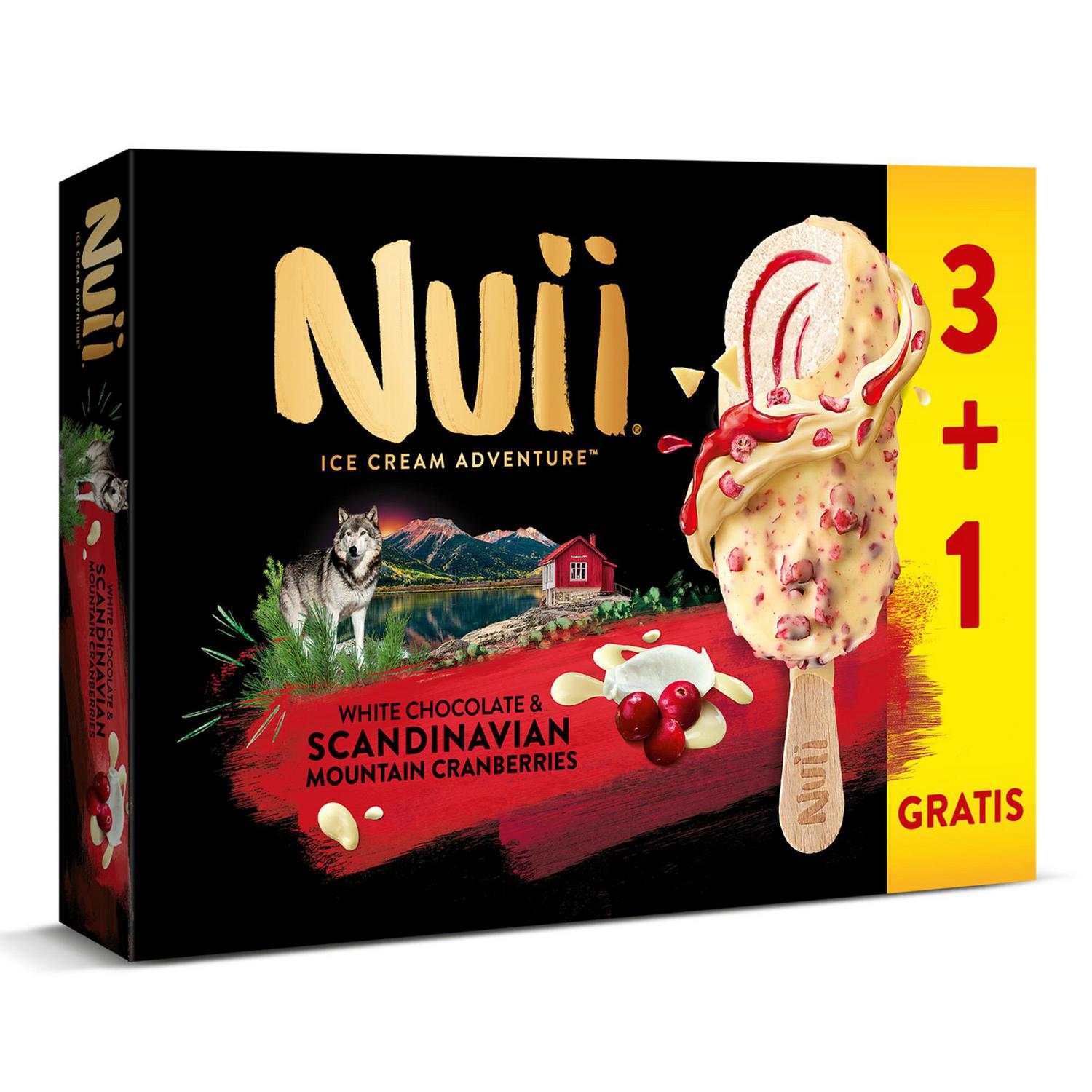 Helado bombón de chocolate blanco con arándanos Nuii sin gluten 3 ud.