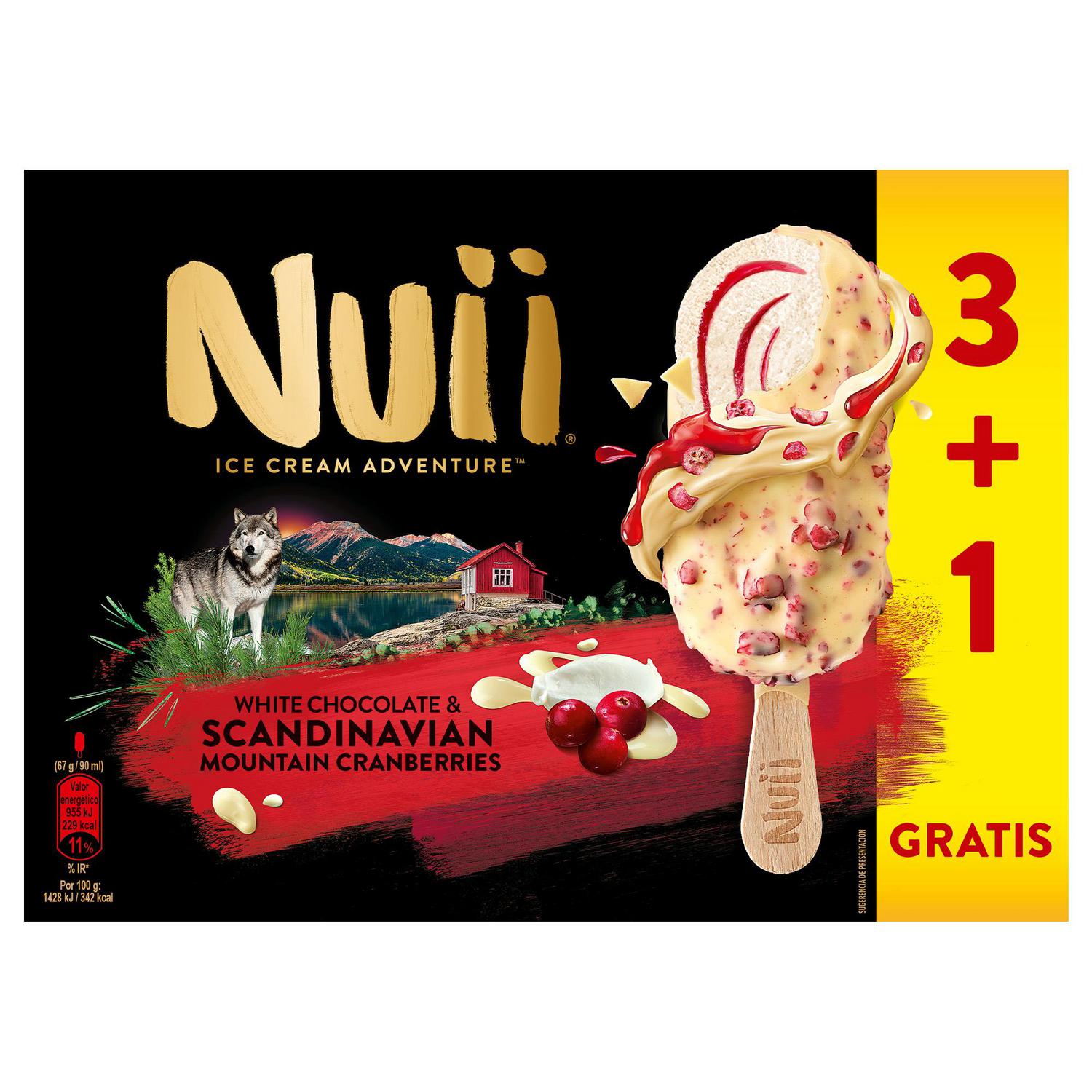 Helado bombón de chocolate blanco con arándanos Nuii sin gluten 3 ud.