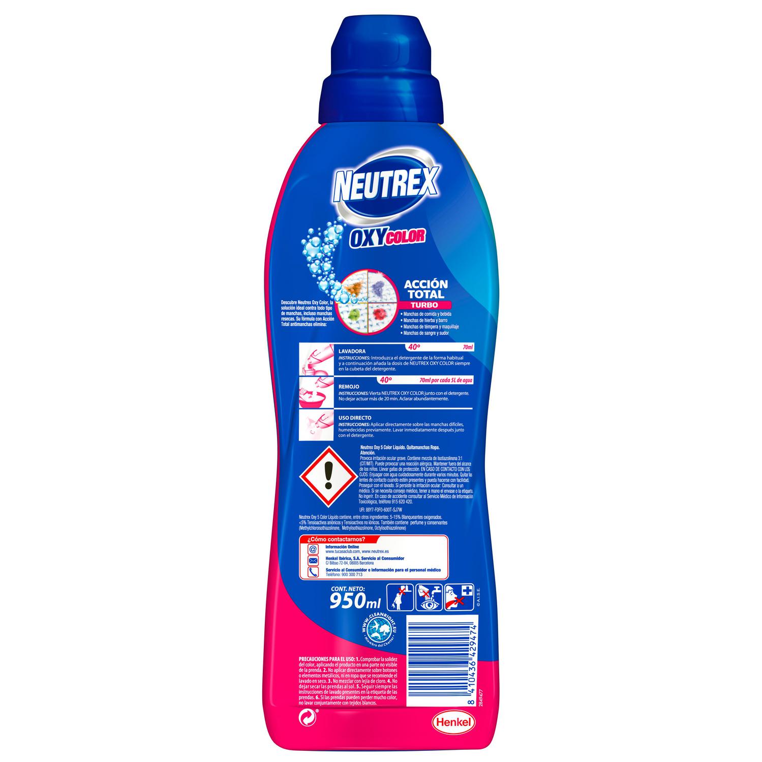 Quitamanchas acción total Oxy Color Neutrex 950 ml.