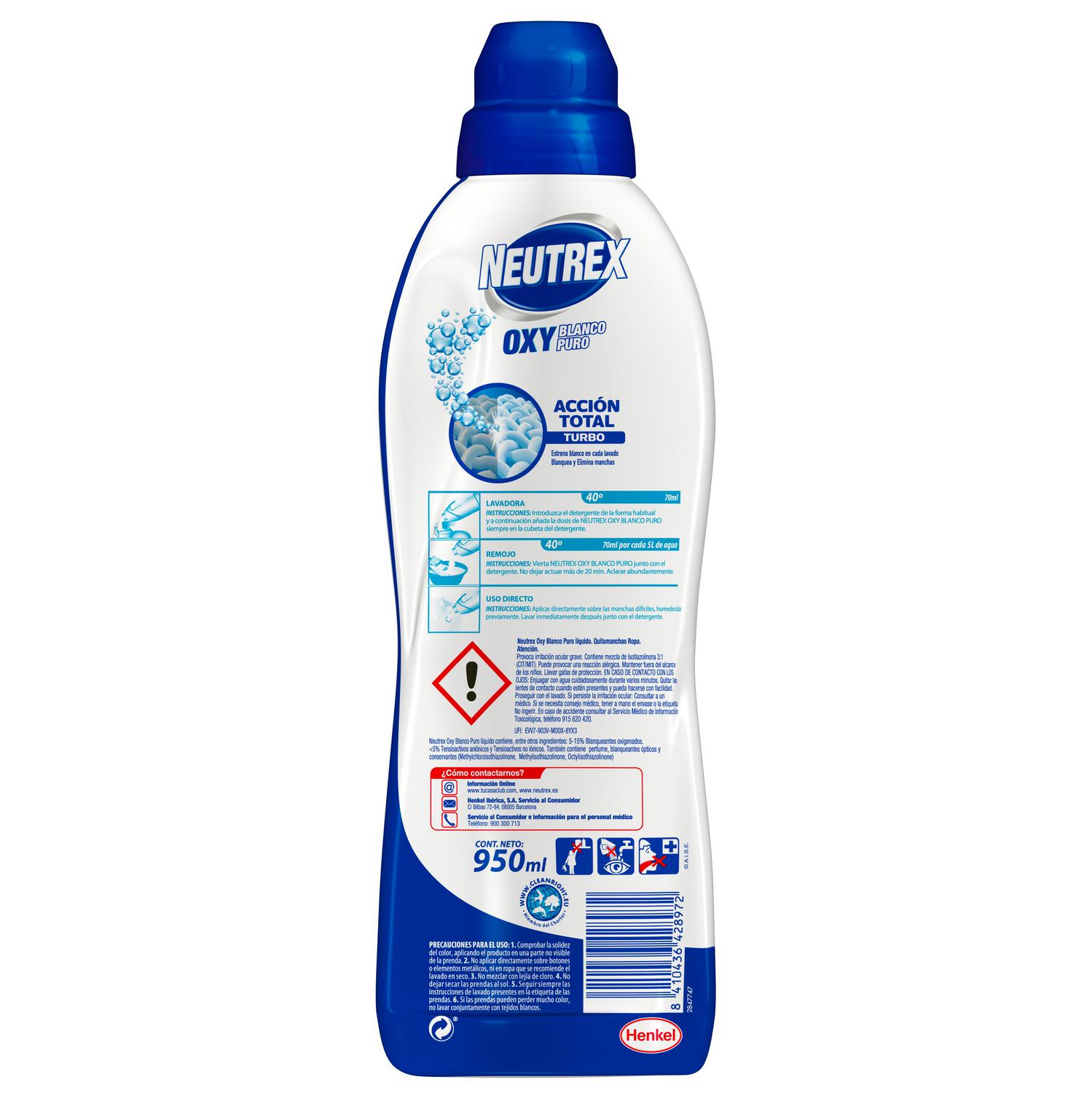 Quitamanchas acción total Oxy Blanco Puro Neutrex 950 ml.