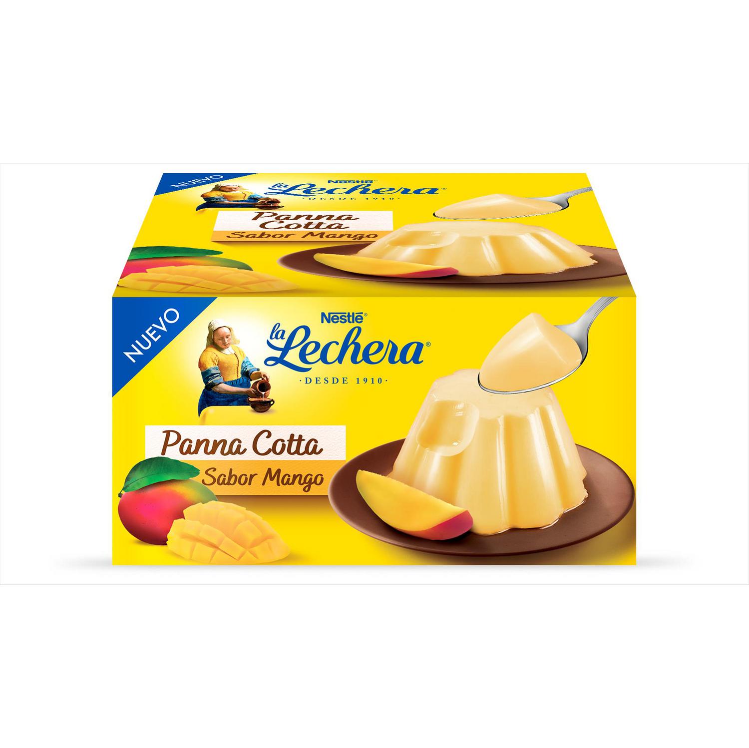 Postre lácteo panna cotta sabor a mango Nestlé La Lechera sin gluten pack de 4 unidades de 100 g.