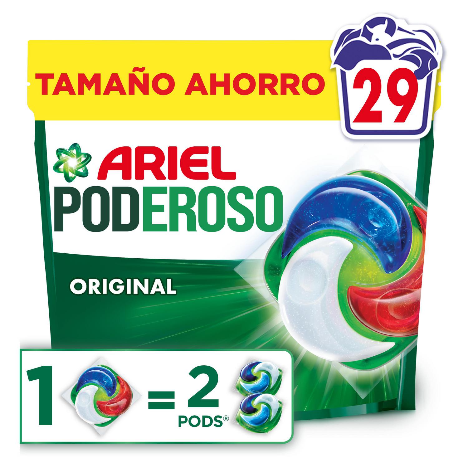 Detergente en cápsulas Poderoso Ariel 29 lavados.