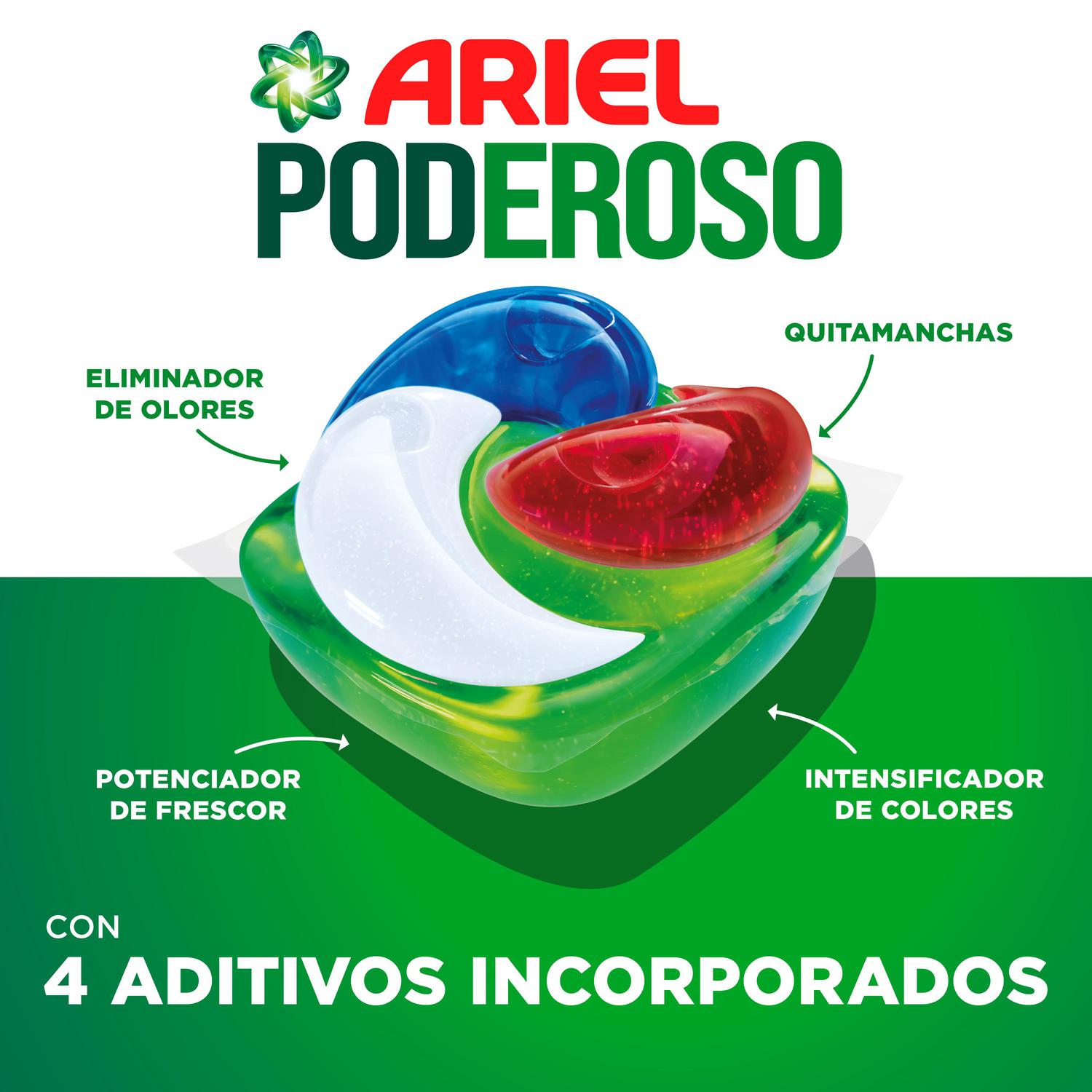 Detergente en cápsulas original Poderoso Ariel 45 lavados.