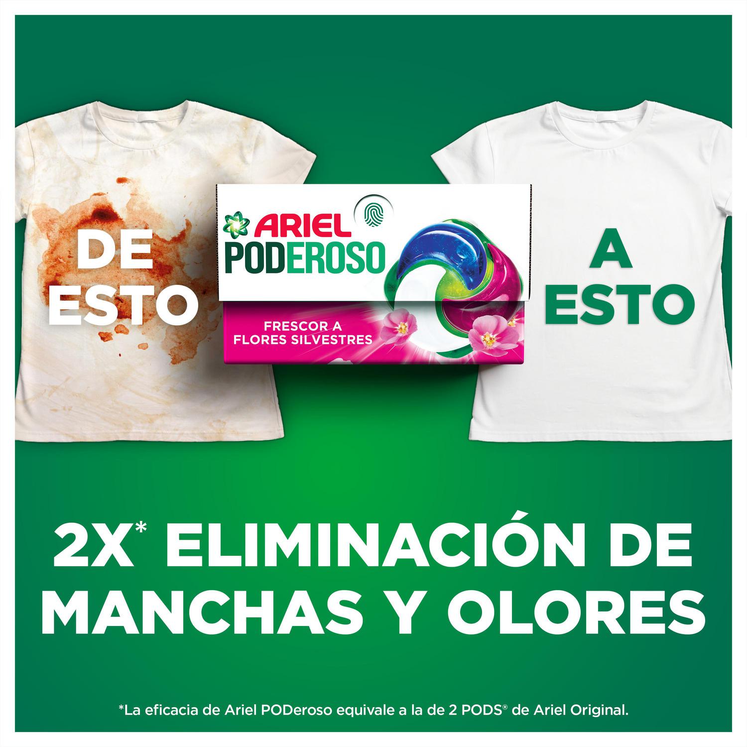Detergente en cápsulas frescor silvestre Poderoso Ariel 29 lavados.