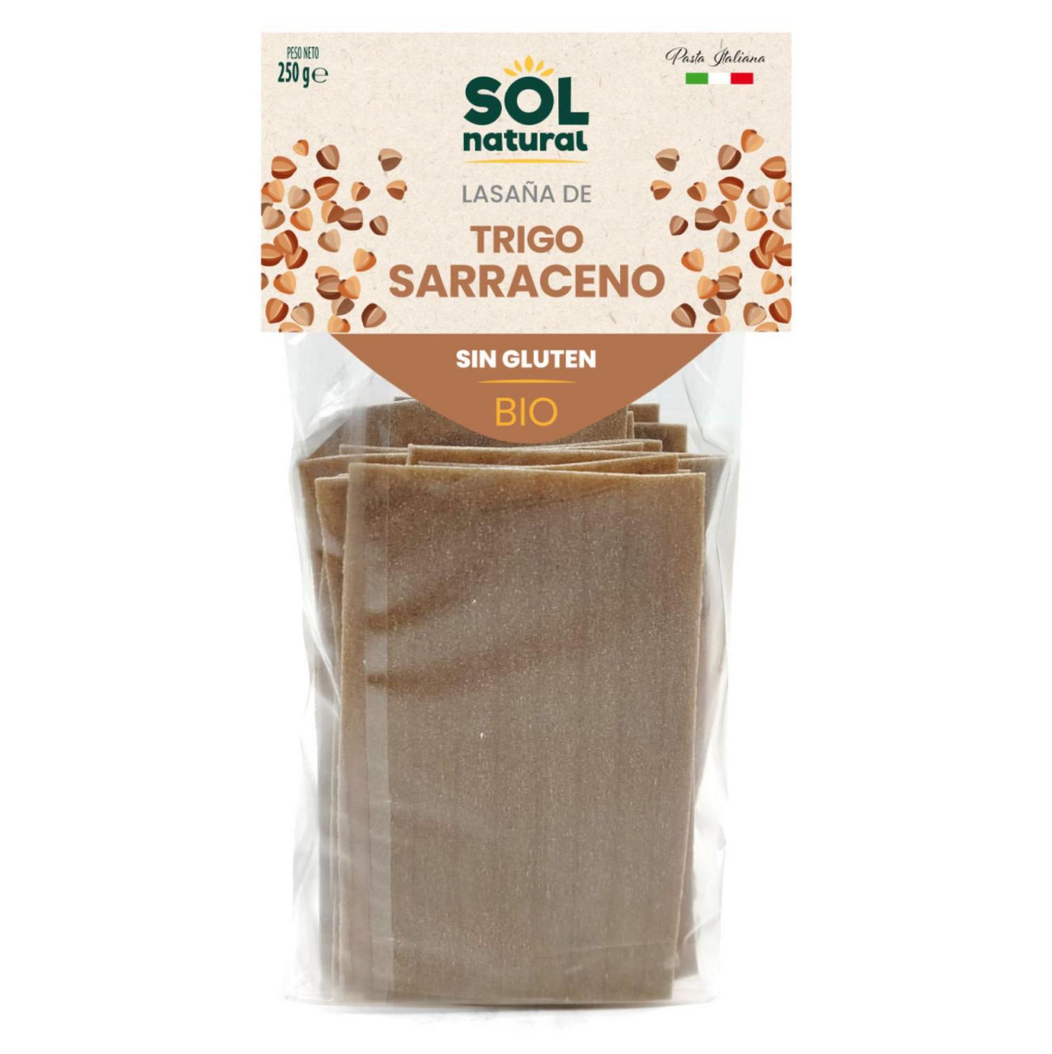 Lasaña de trigo sarraceno ecológica Sol Natural sin gluten 250 g.