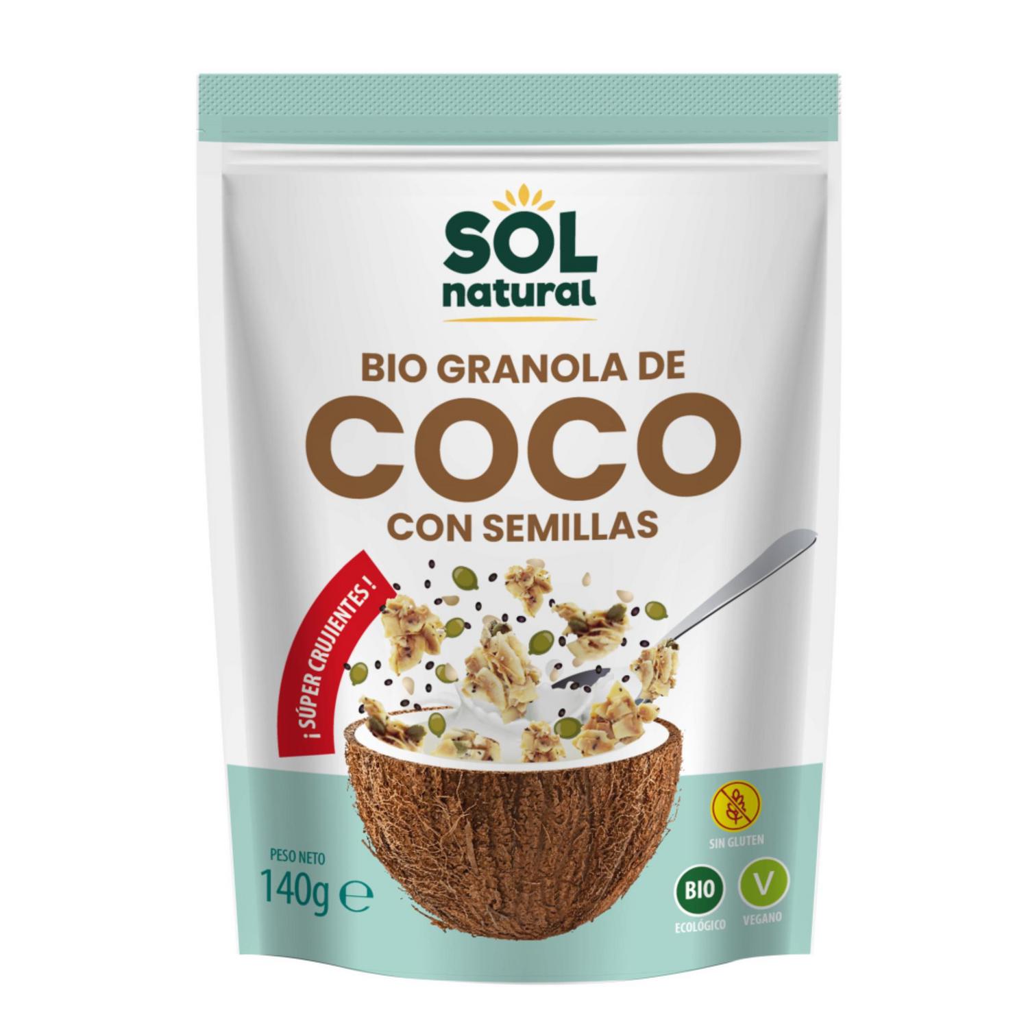 Granola de coco con semillas ecológica Sol Natural sin gluten doy pack 140 g.