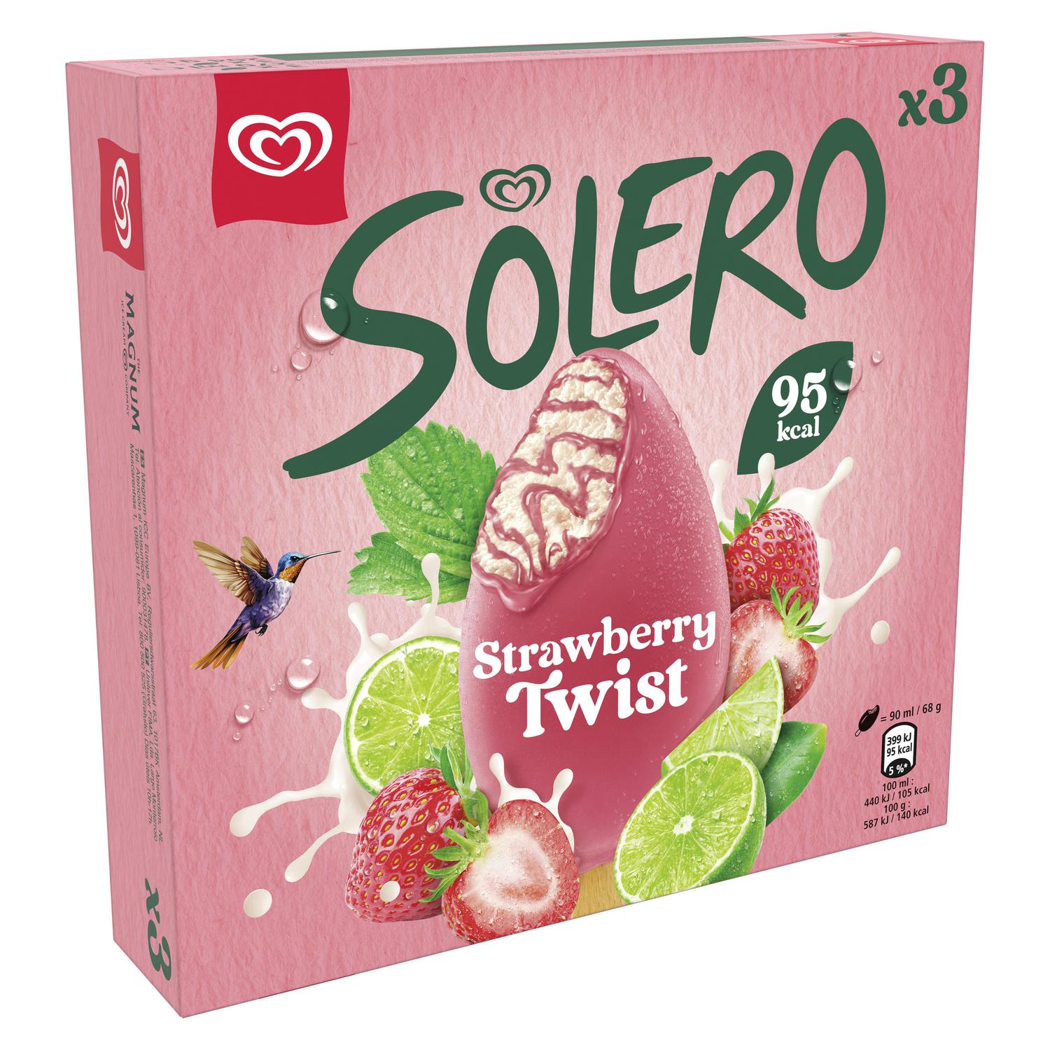 Helado bombón de fresa y lima Solero sin gluten 3 uds.
