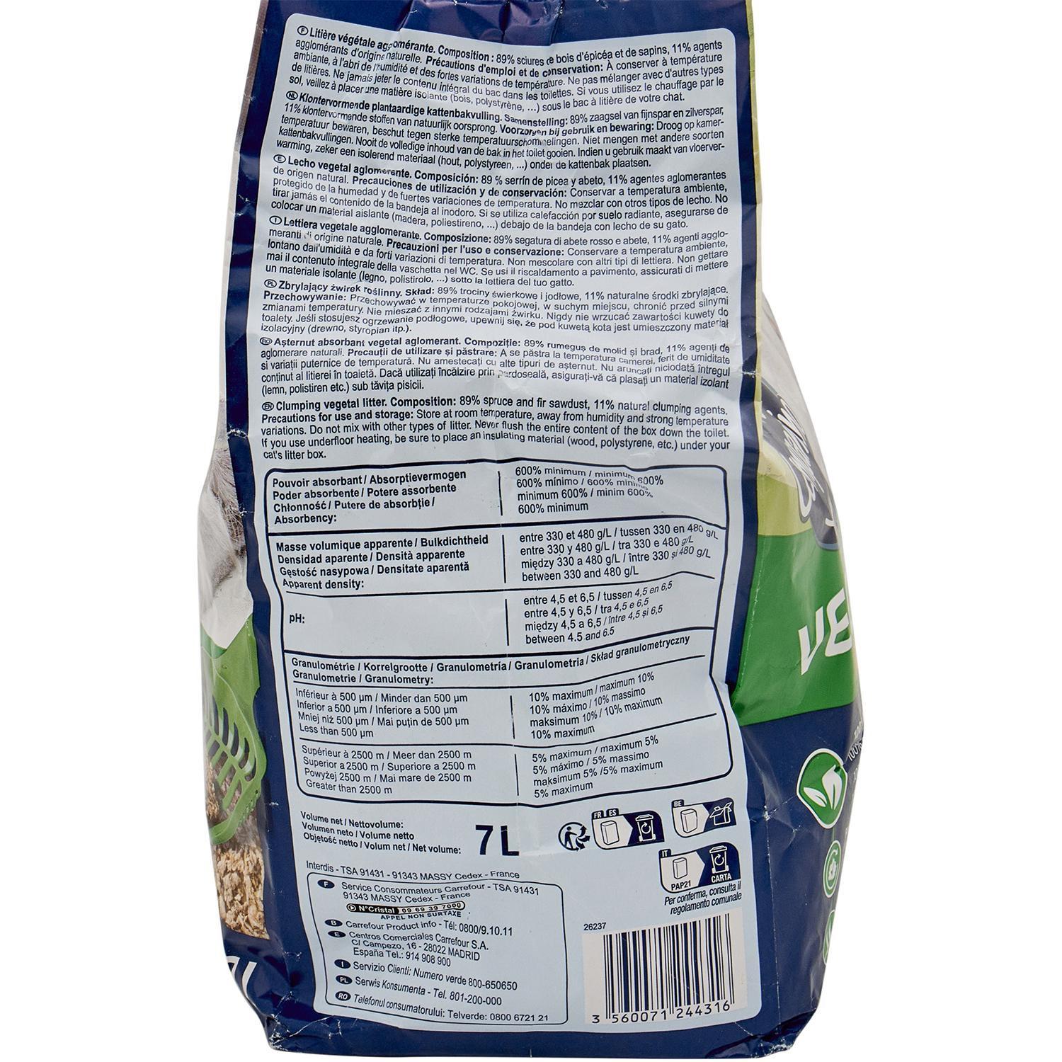 Lecho vegetal para areneros aglomerante Carrefour 7L