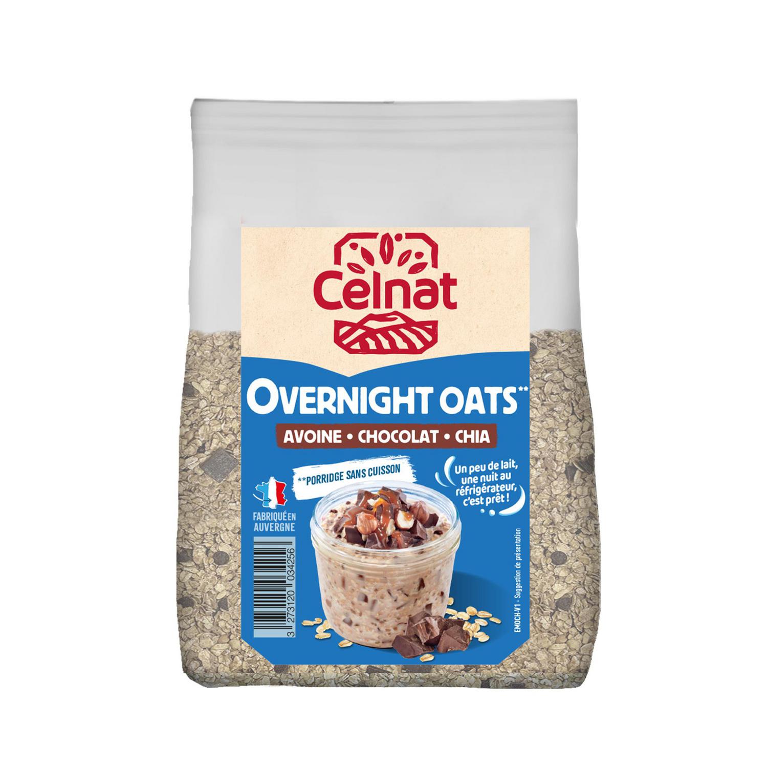 Avena con chocolate y chía Celnat Overnight 300 g.