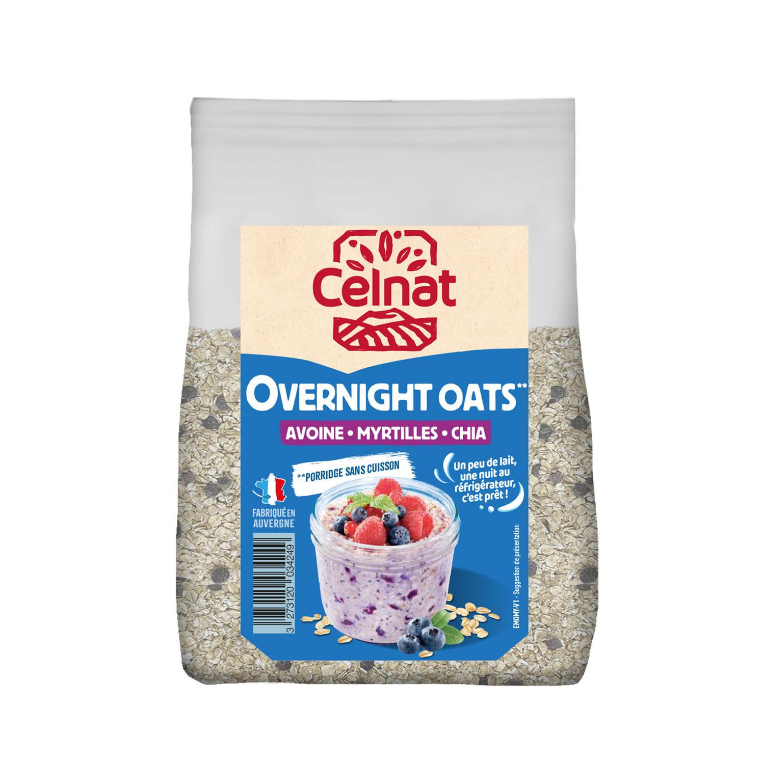 Muesli con arándanos y chía ecológico Celnat Overnight 300 g.