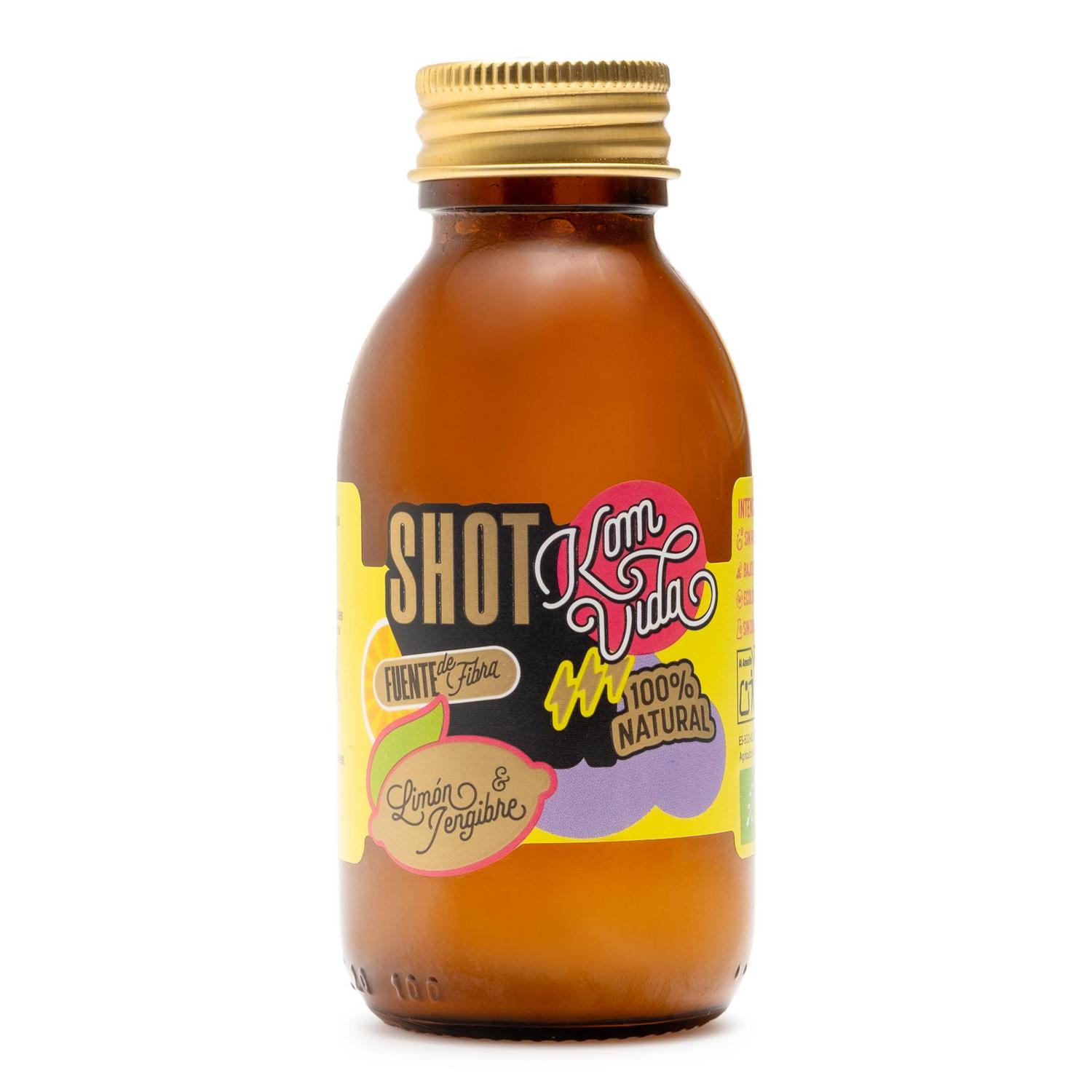 Shot jengibre, limón y fibra ecológico Komvida Organic Kombucha 100 ml.