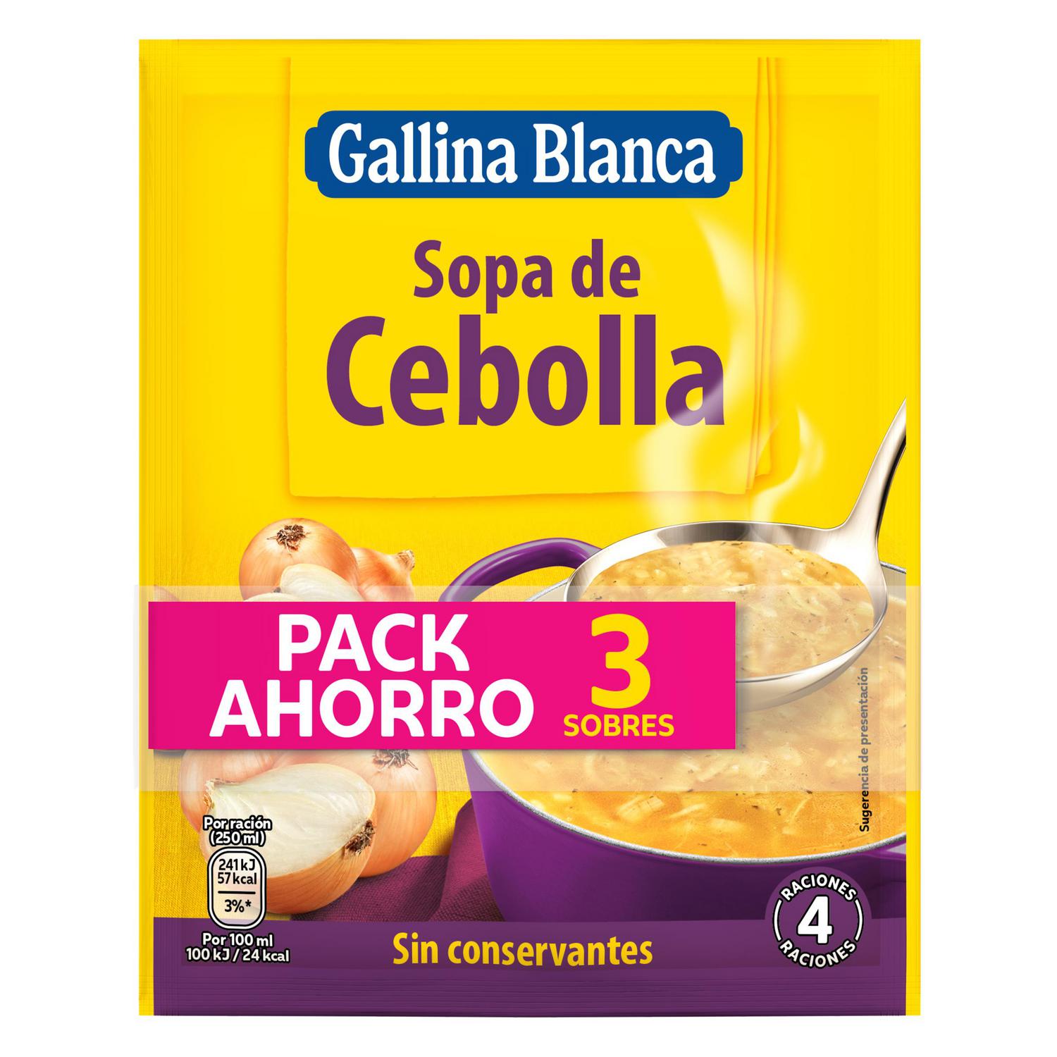 Sopa de cebolla Gallina Blanca pack de 3 unidades de 48 g.