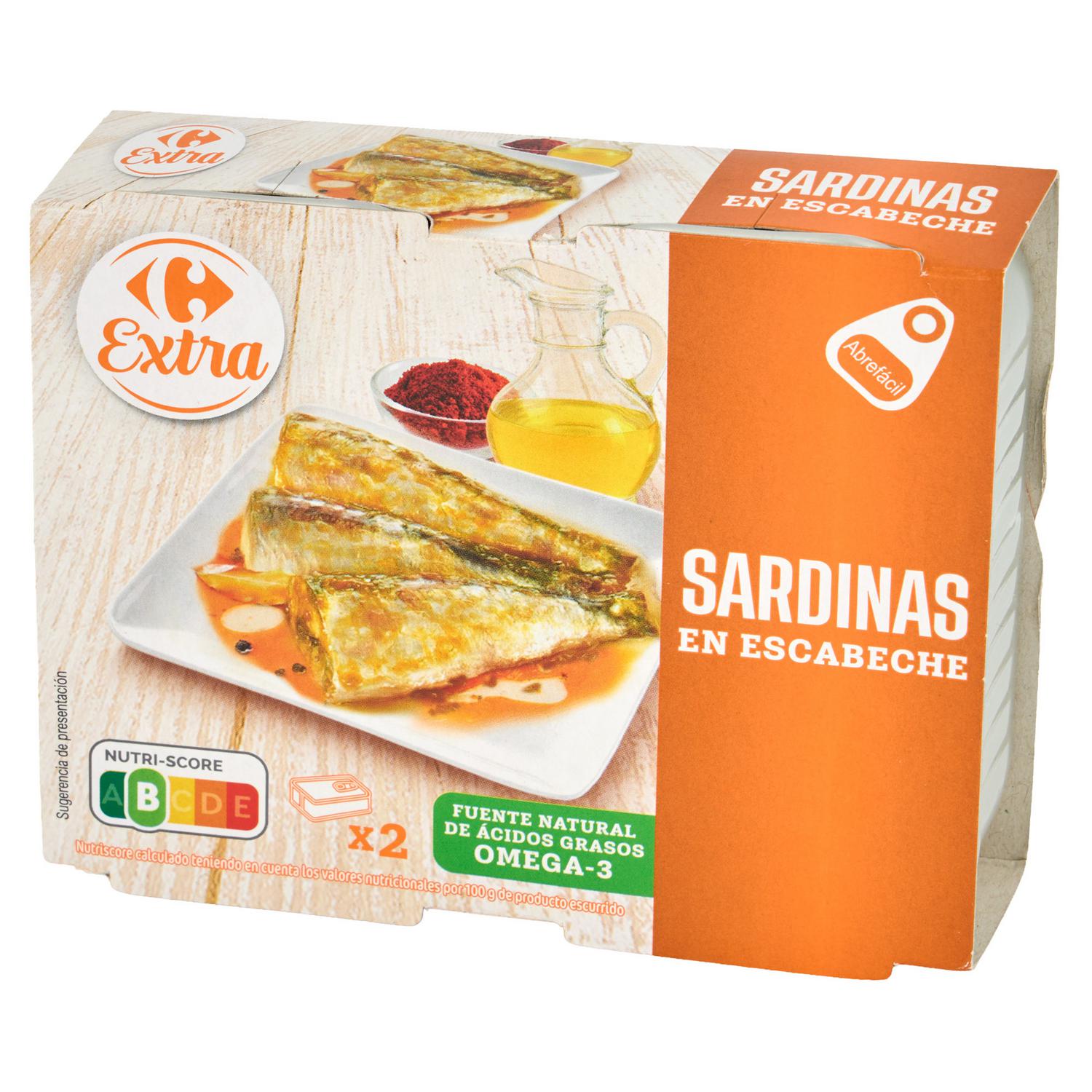 Sardinas en escabeche Extra Carrefour pack de 2 latas de 88 g.