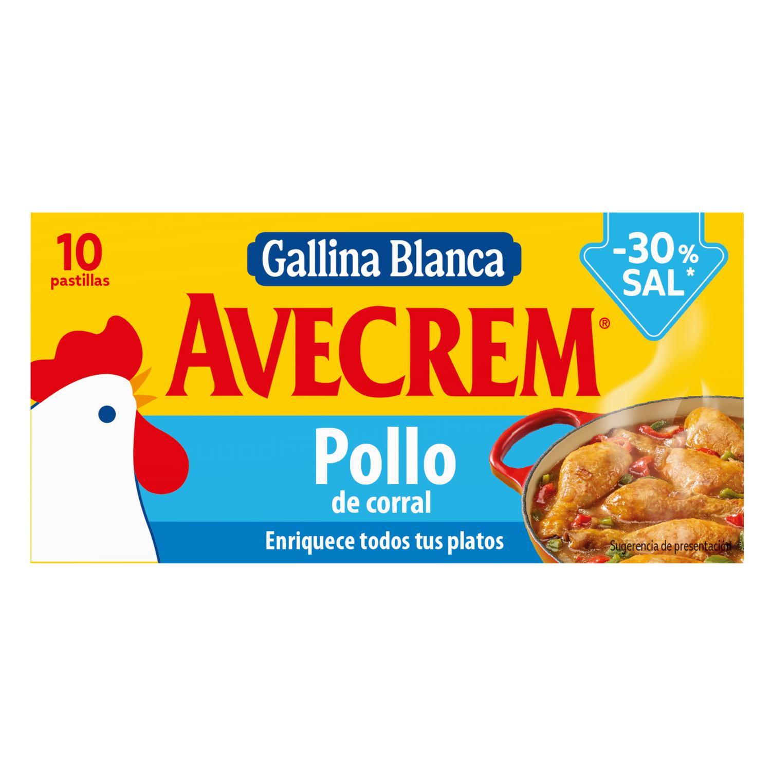 Caldo de pollo - 30% sal Avecrem Gallina Blanca sin gluten 10 pastillas