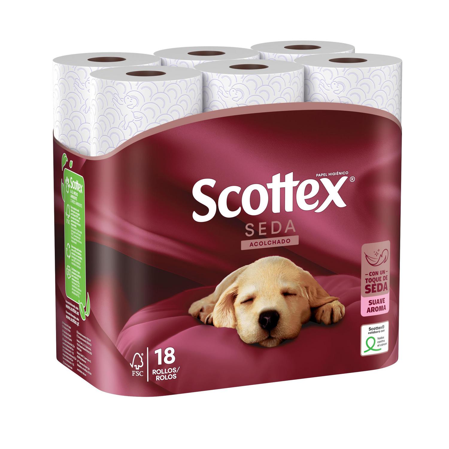 Papel higiénico seda acolchado Scottex 18 rollos.