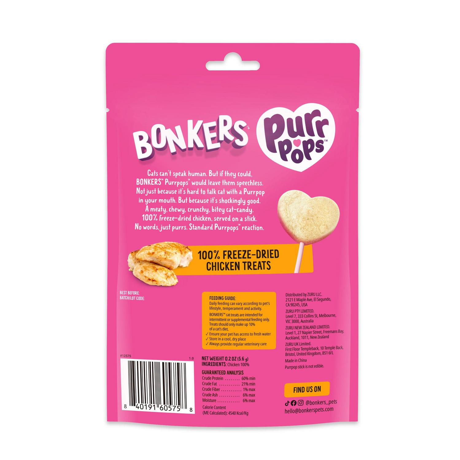 Snack piruletas de pollo para gato Purrpops Bonkers 4 uds