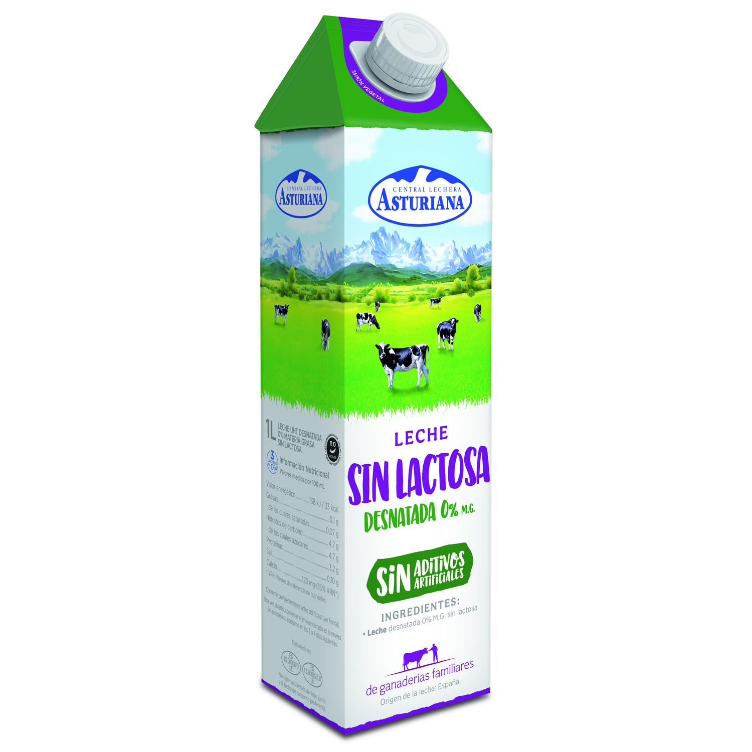 Leche desnatada Central Lechera Asturiana sin lactosa brik 1 l.