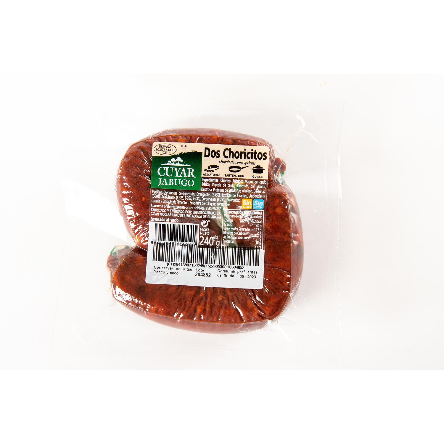 Jabuguitos de Chorizo Cuyar Jabugo sin gluten y sin lactosa pack de 2 unidades de 120 g