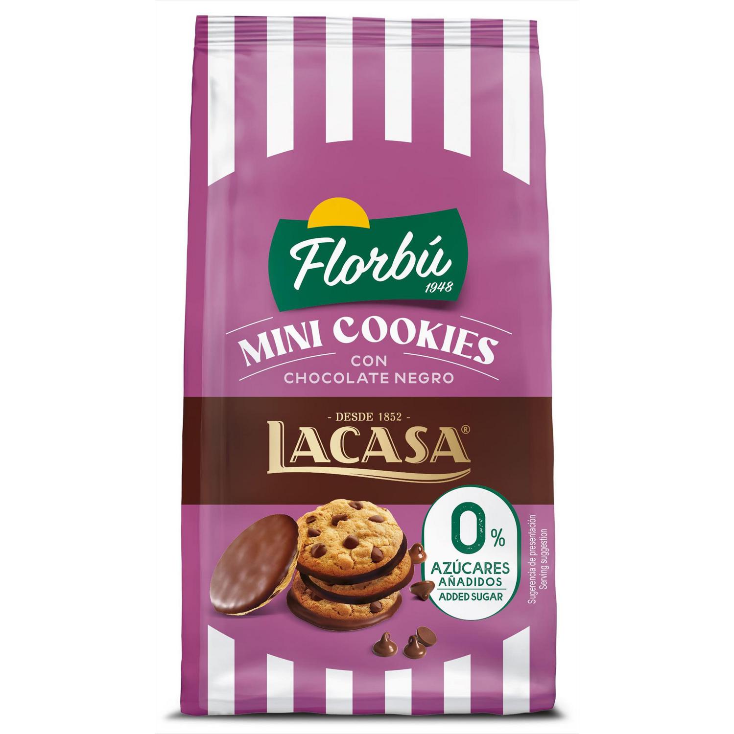 Mini cookies con chocolate negro Lacasa Florbú sin azúcar añadido 80 g.