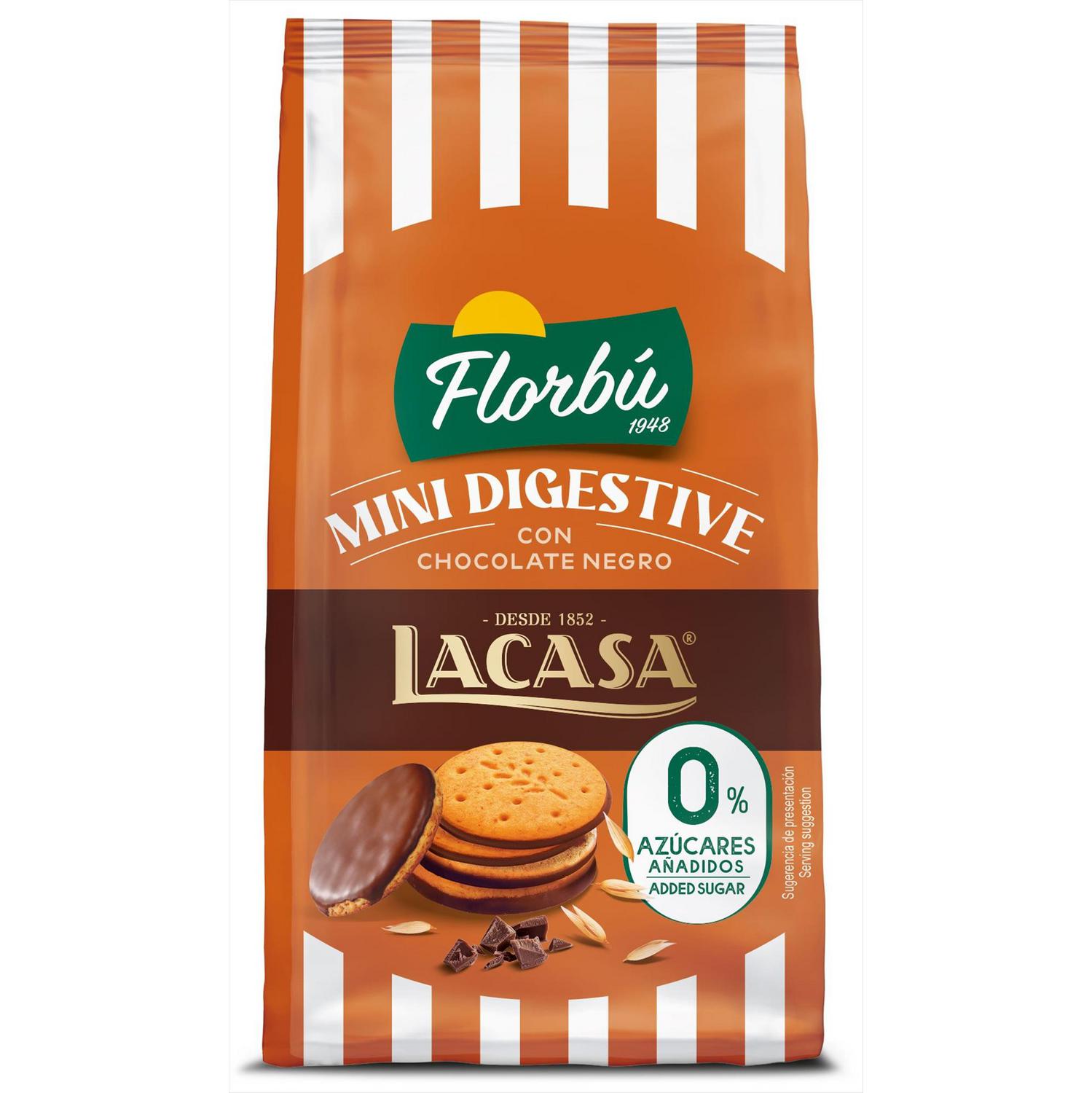 Mini galletas digestive con chocolate negro Lacasa Florbú sin azúcar añadido 80 g.