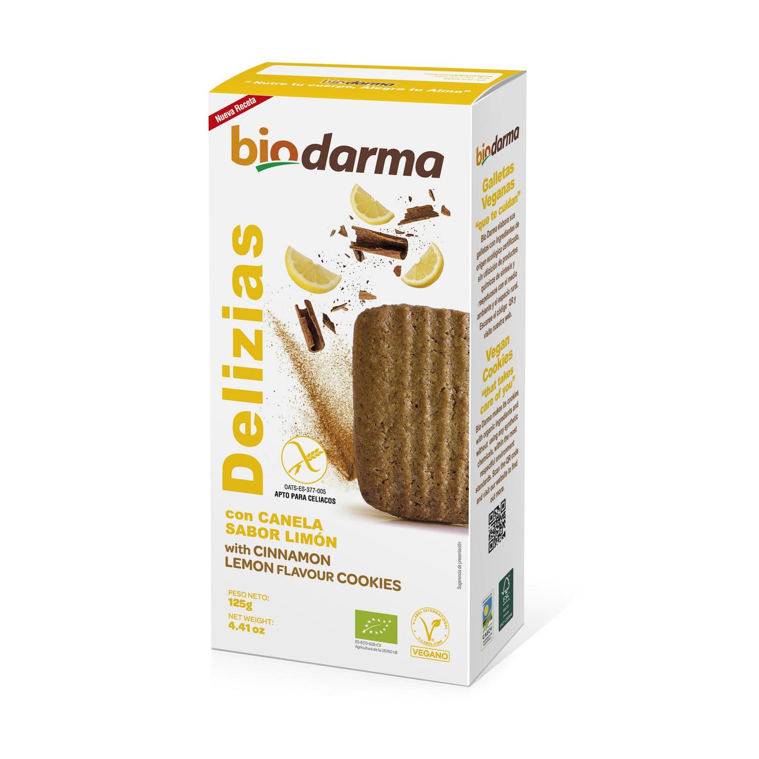 Galletas con canela y limón ecológicas Biodarma delizias 125 g.