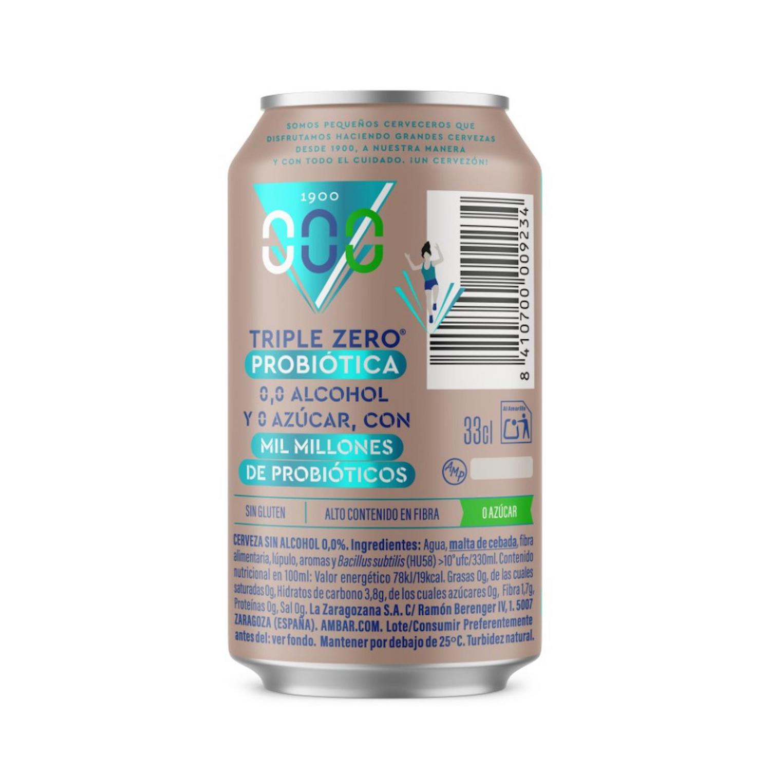Cerveza tostada Ambar Especial triple zero probiótica lata 33 cl.