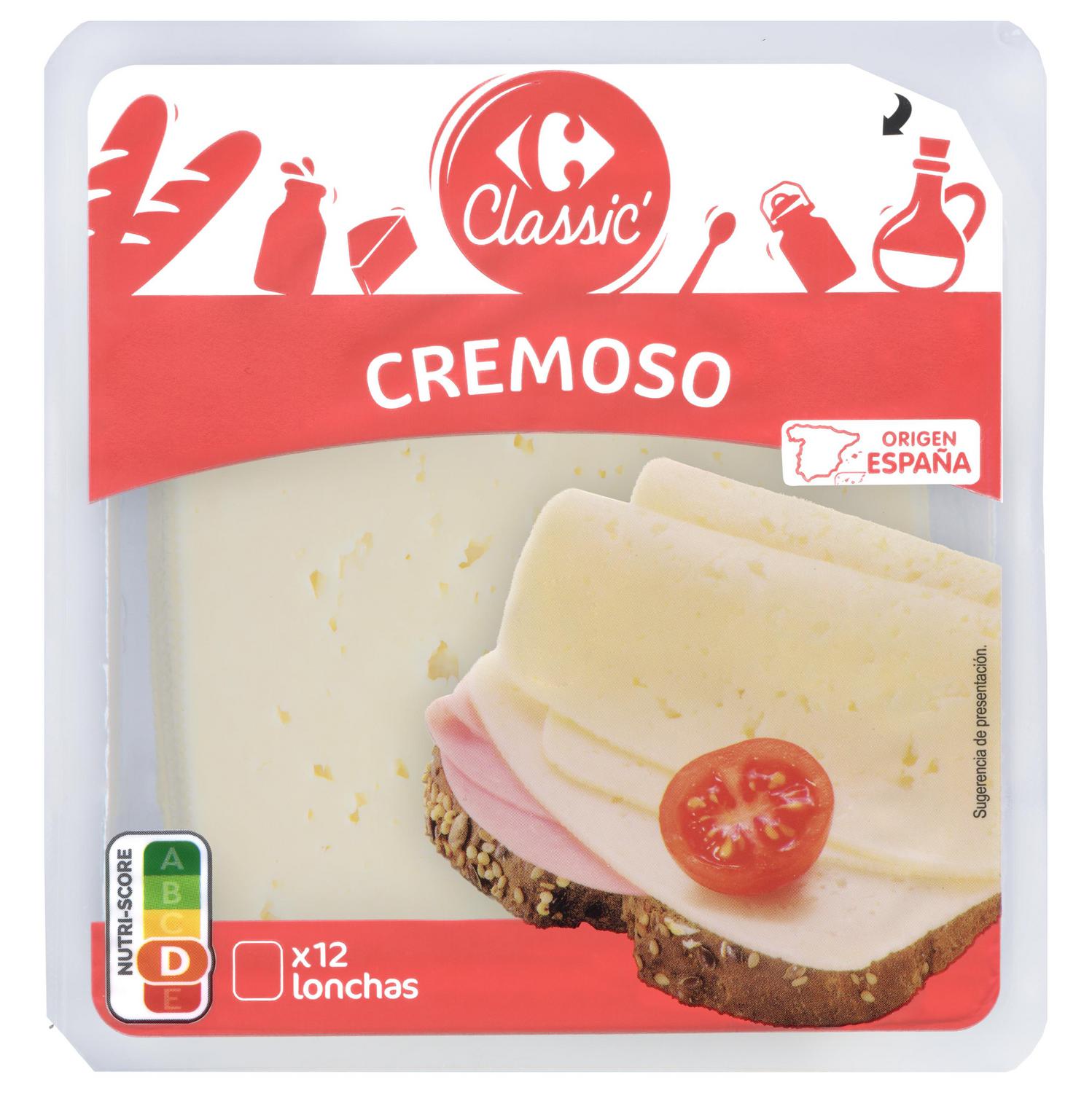 Queso de vaca tierno en lonchas cremoso Carrefour Classic 300 g.