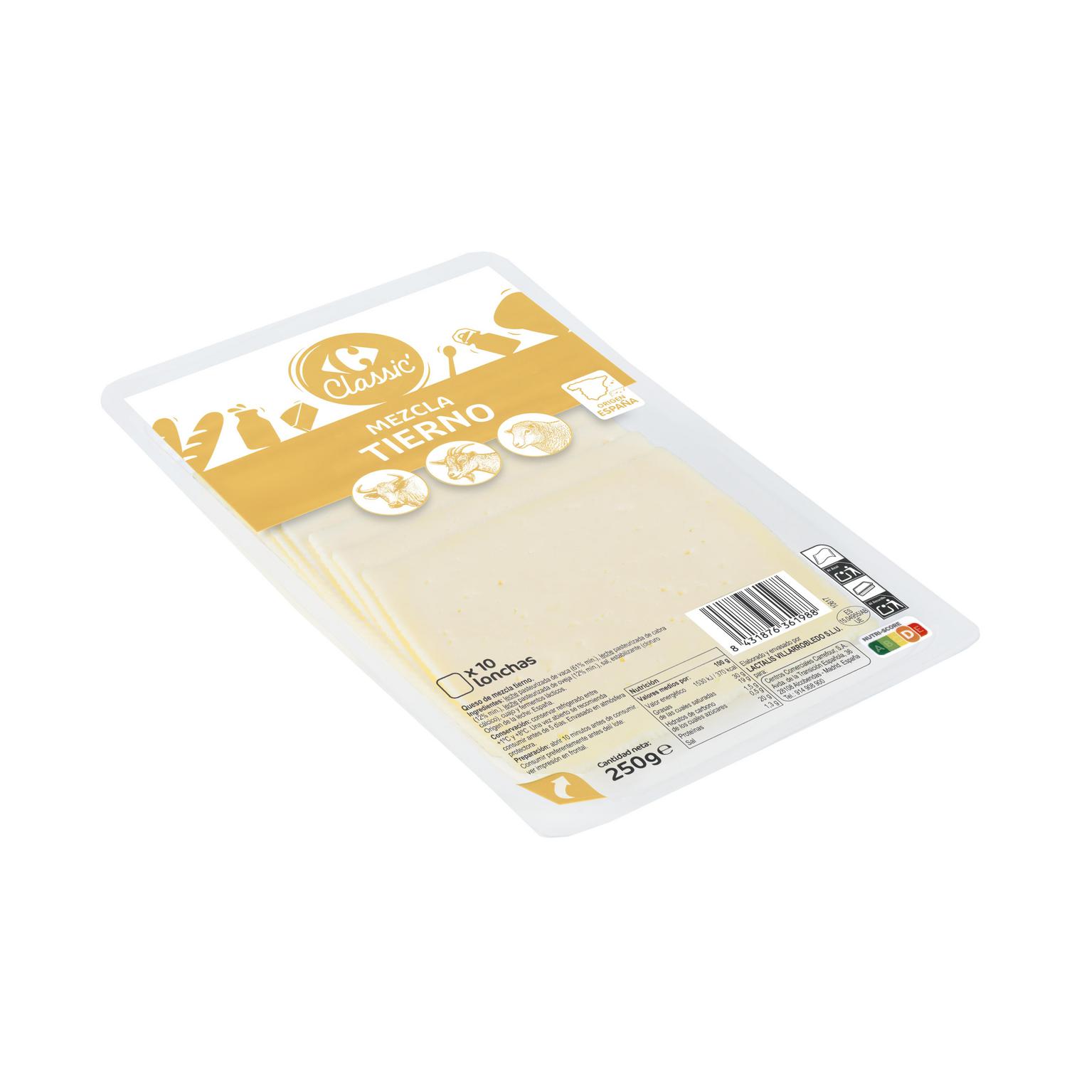 Queso de mezcla tierno en lonchas Carrefour Classic 250 g.