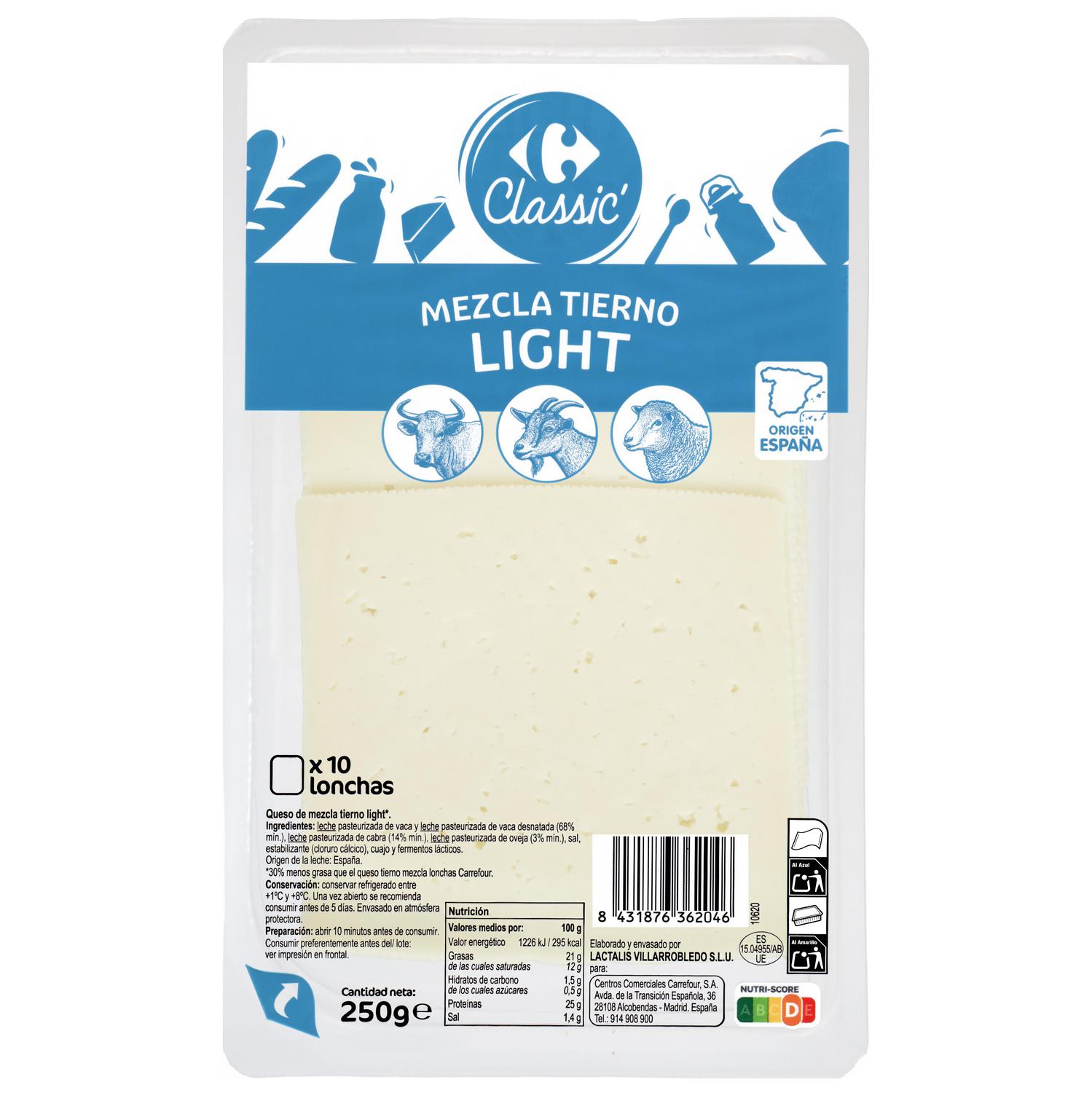 Queso de mezcla tierno light Carrefour Classic 250 g