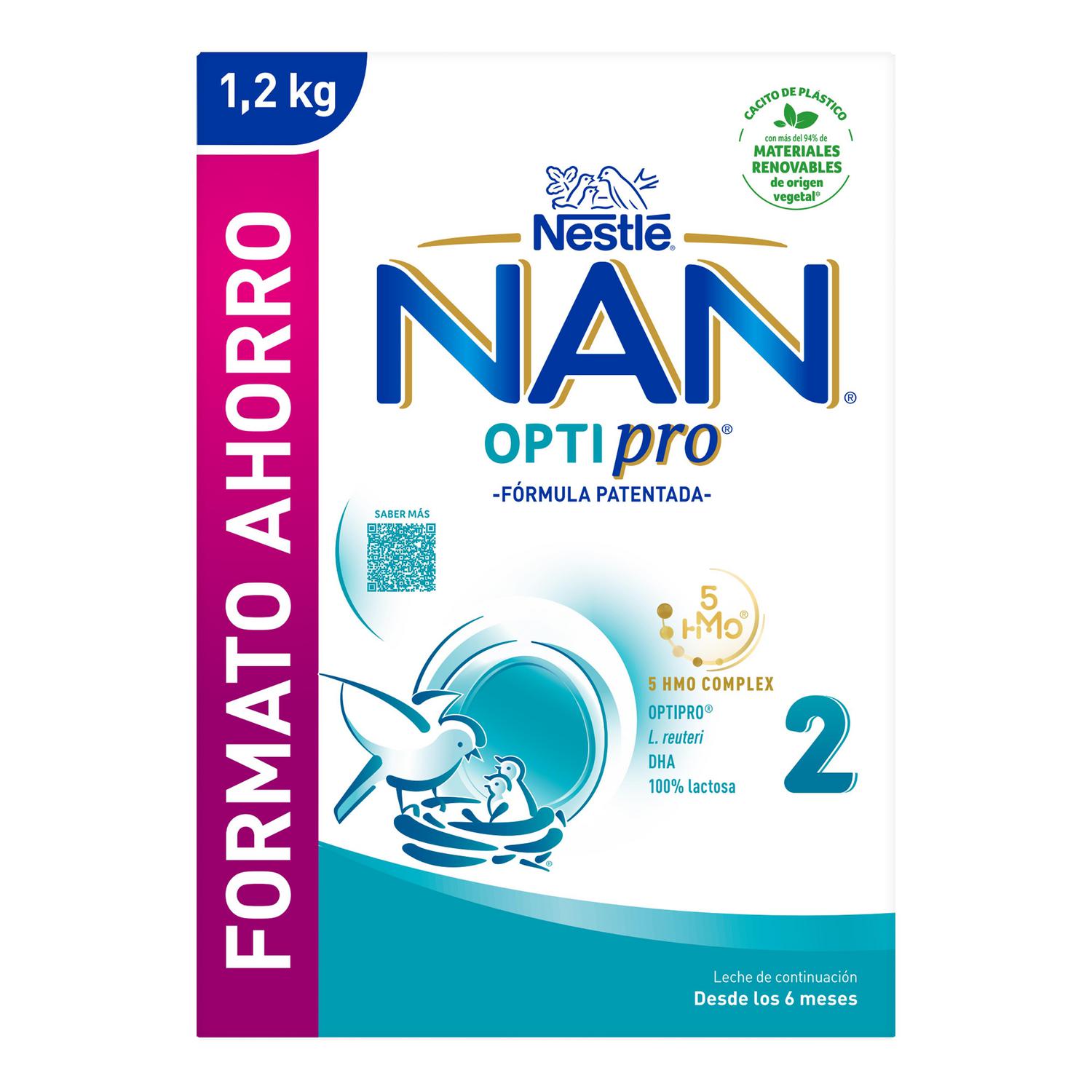 Leche infantil de continuación desde 6 meses en polvo Nestlé Nan Optipro 2 1200 g.
