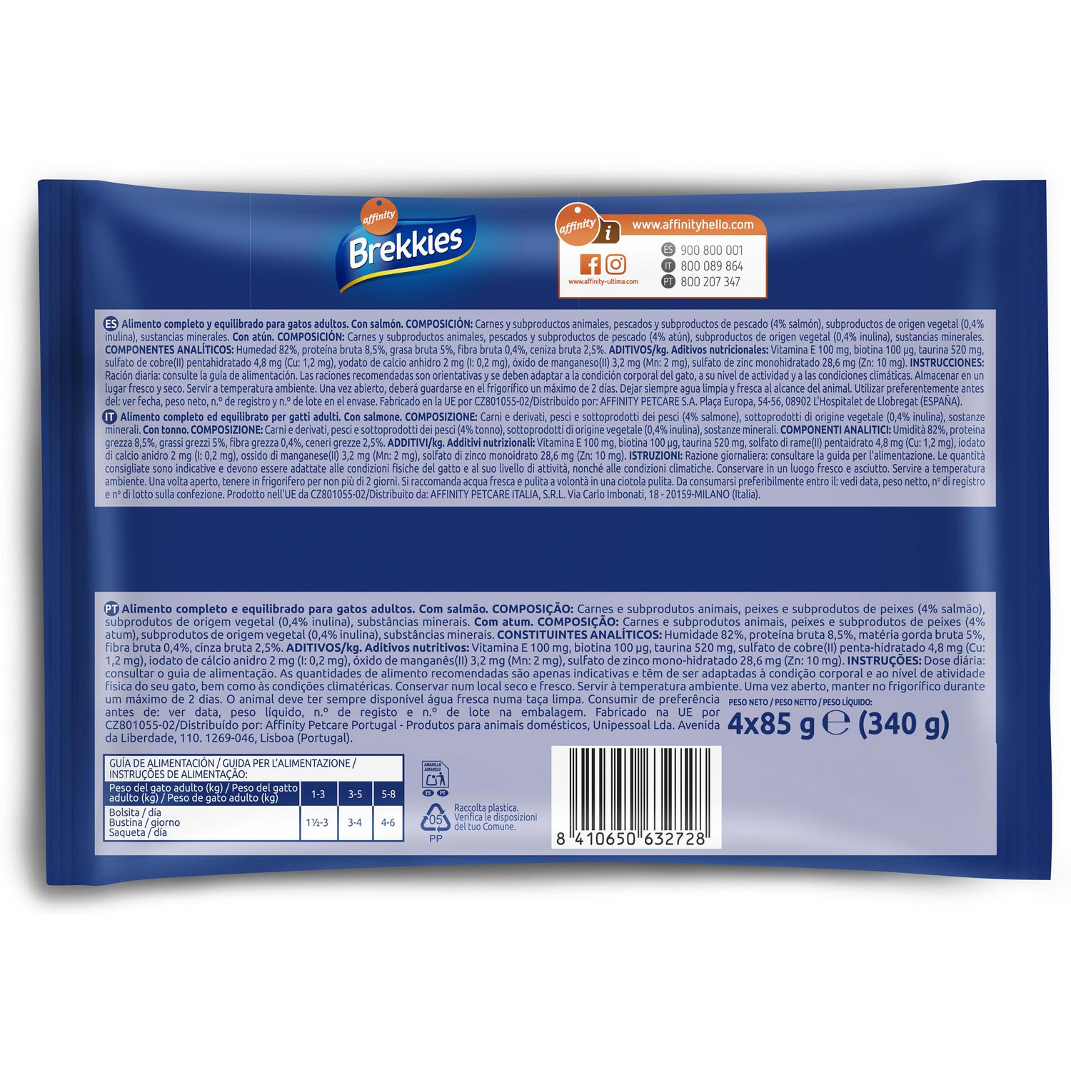 Comida húmeda en gelatina salmón y atún para gatos adultos Daily Delice Brekkies 4x85 g