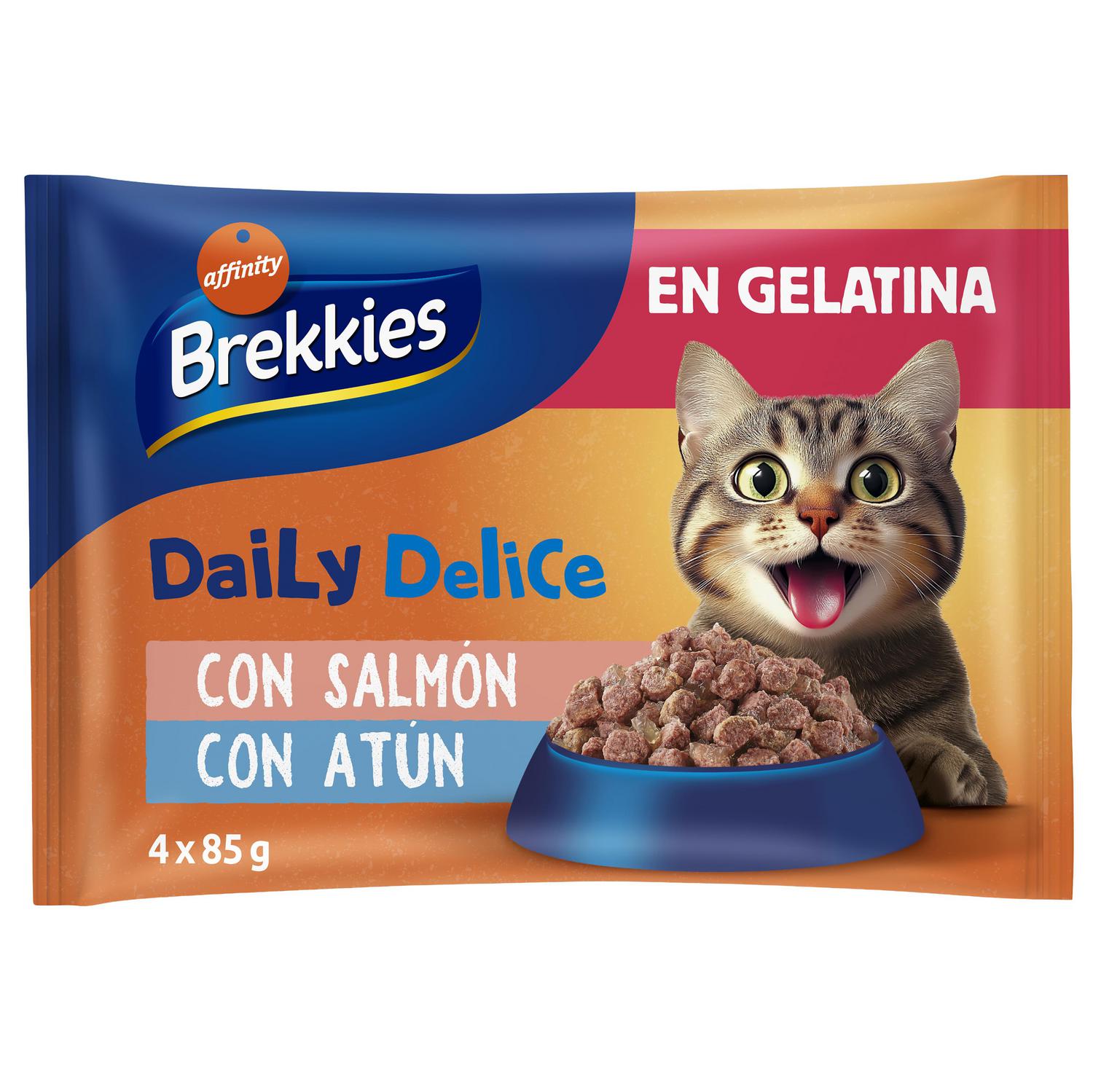 Comida húmeda en gelatina salmón y atún para gatos adultos Daily Delice Brekkies 4x85 g