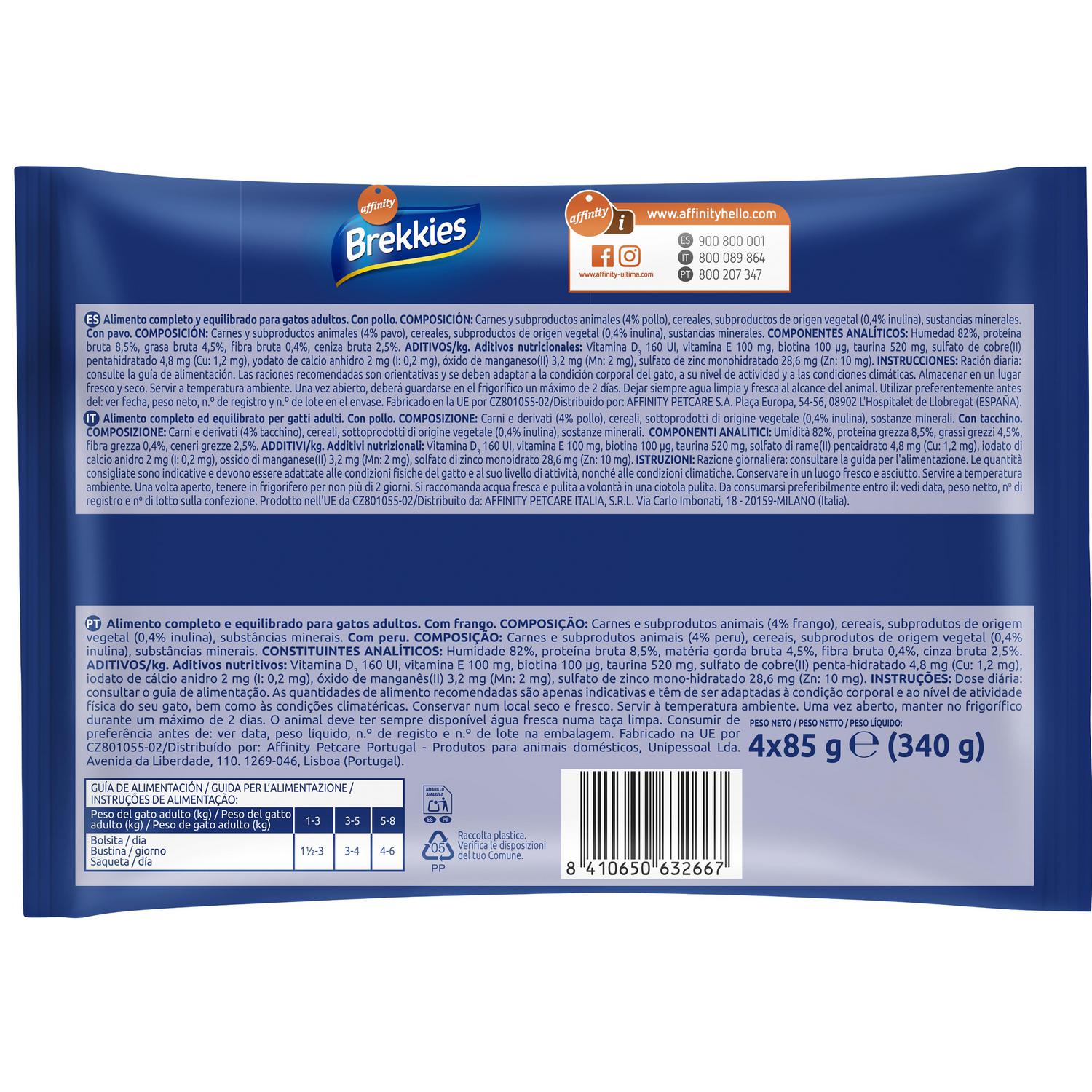Comida húmeda en salsa pollo y pavo para gatos adultos Daily Delice Brekkies 4x85 g