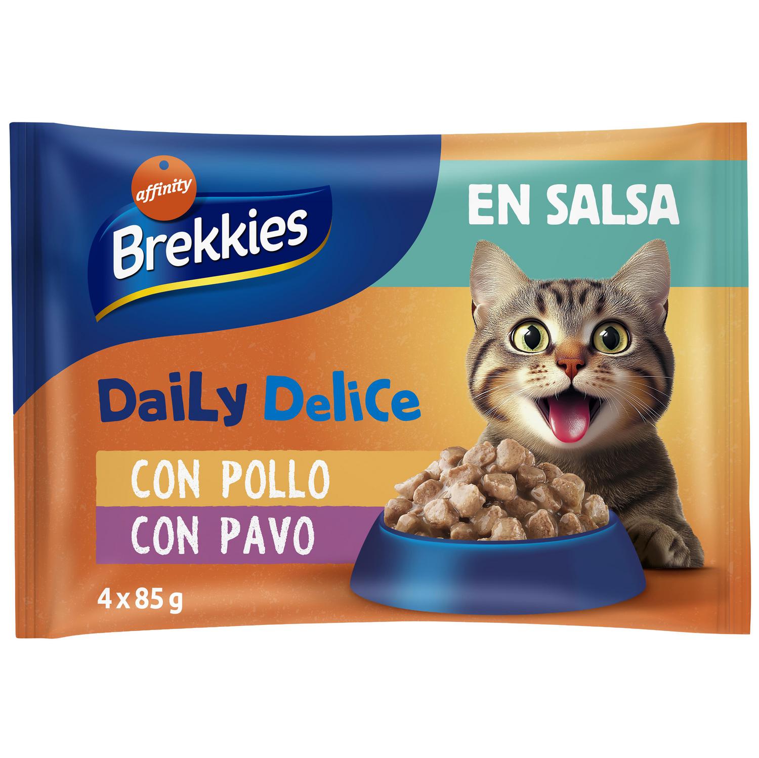 Comida húmeda en salsa pollo y pavo para gatos adultos Daily Delice Brekkies 4x85 g