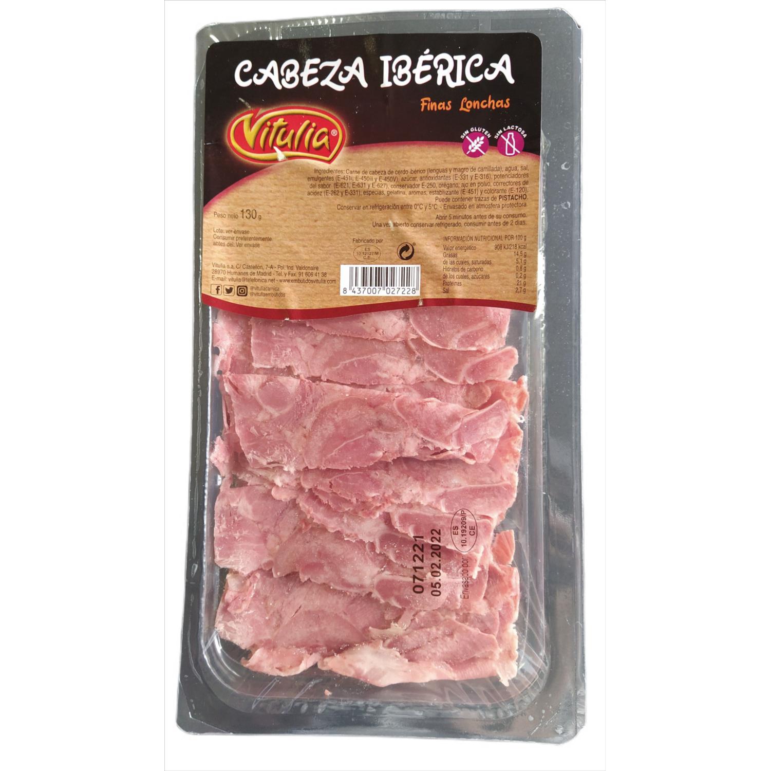 Cabeza ibérica en finas lonchas Vitulia sin gluten y sin lactosa 130 g